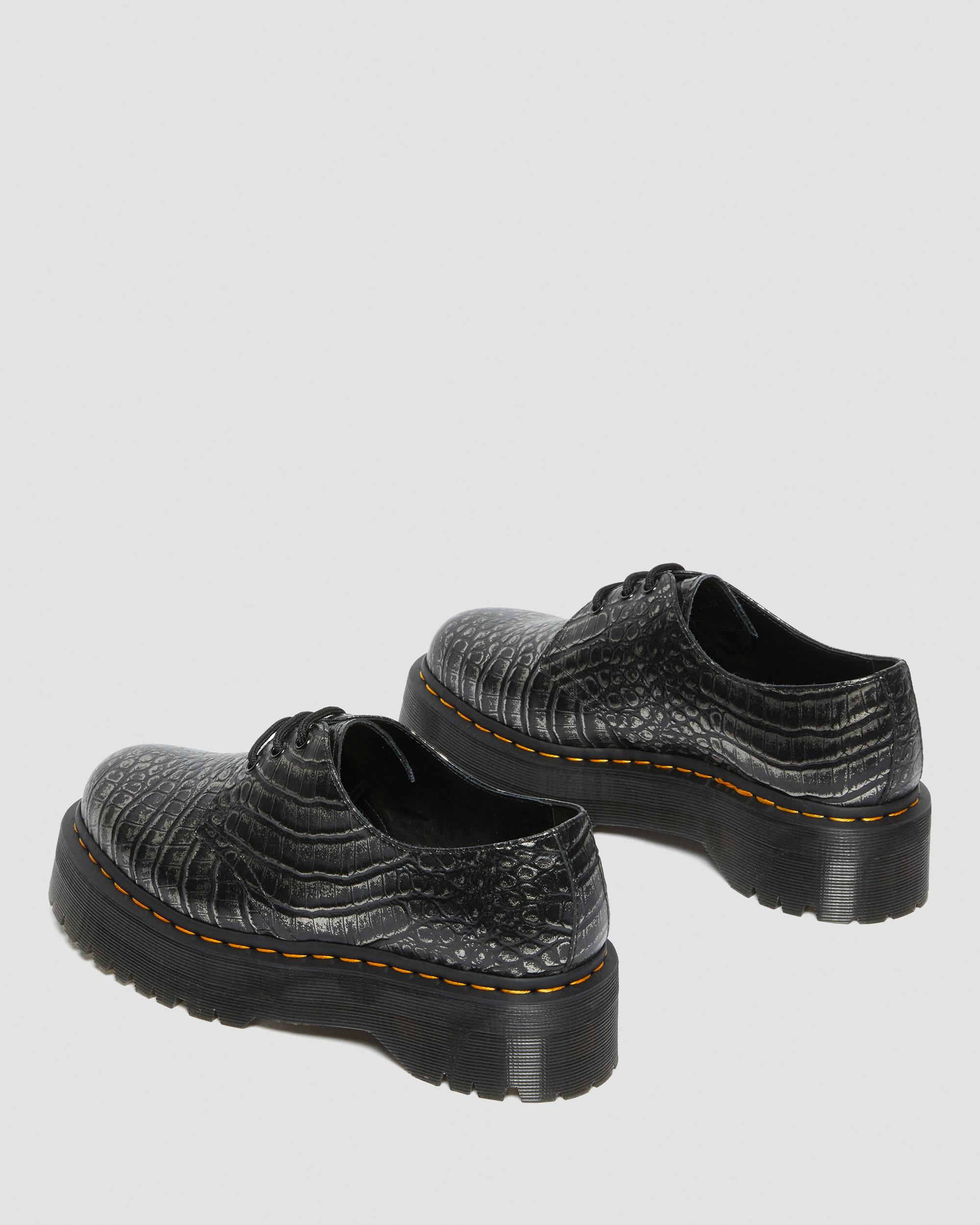 1461 Croc Emboss Leather Platform Shoes in GUNMETAL | Dr. Martens™