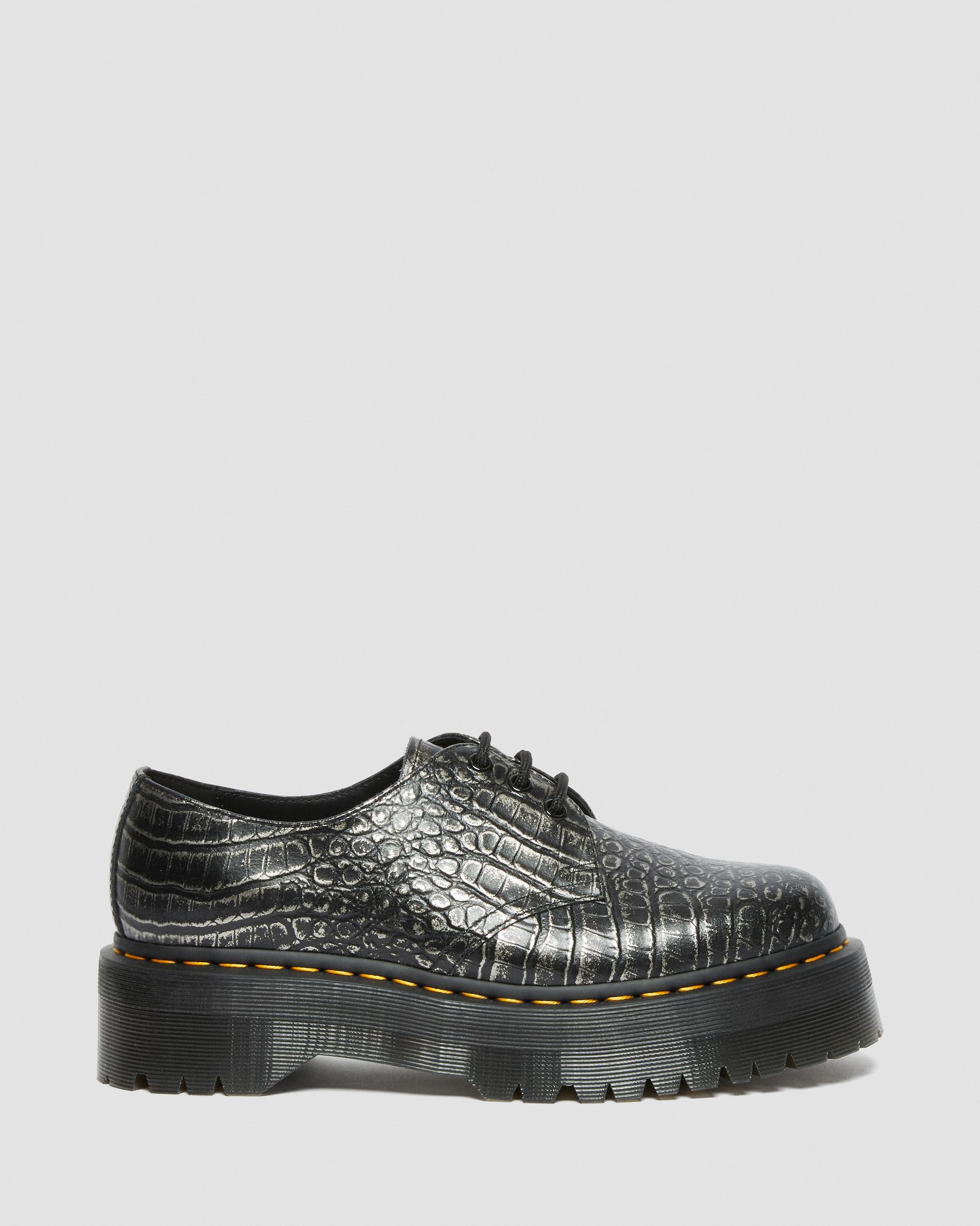 1461 Croc Emboss plattformsskor i läder in GUNMETAL | Dr. Martens™