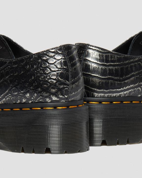 1461 Croc Emboss Leather Platform Shoes in Gunmetal | Dr 1461 Croc Emboss Leather Platform Shoes in Gunmetal | Dr