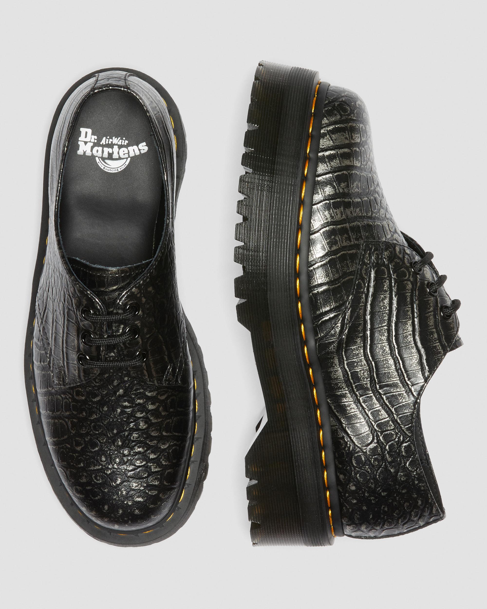 1461 Croc Emboss Leather Platform Shoes in GUNMETAL | Dr. Martens™