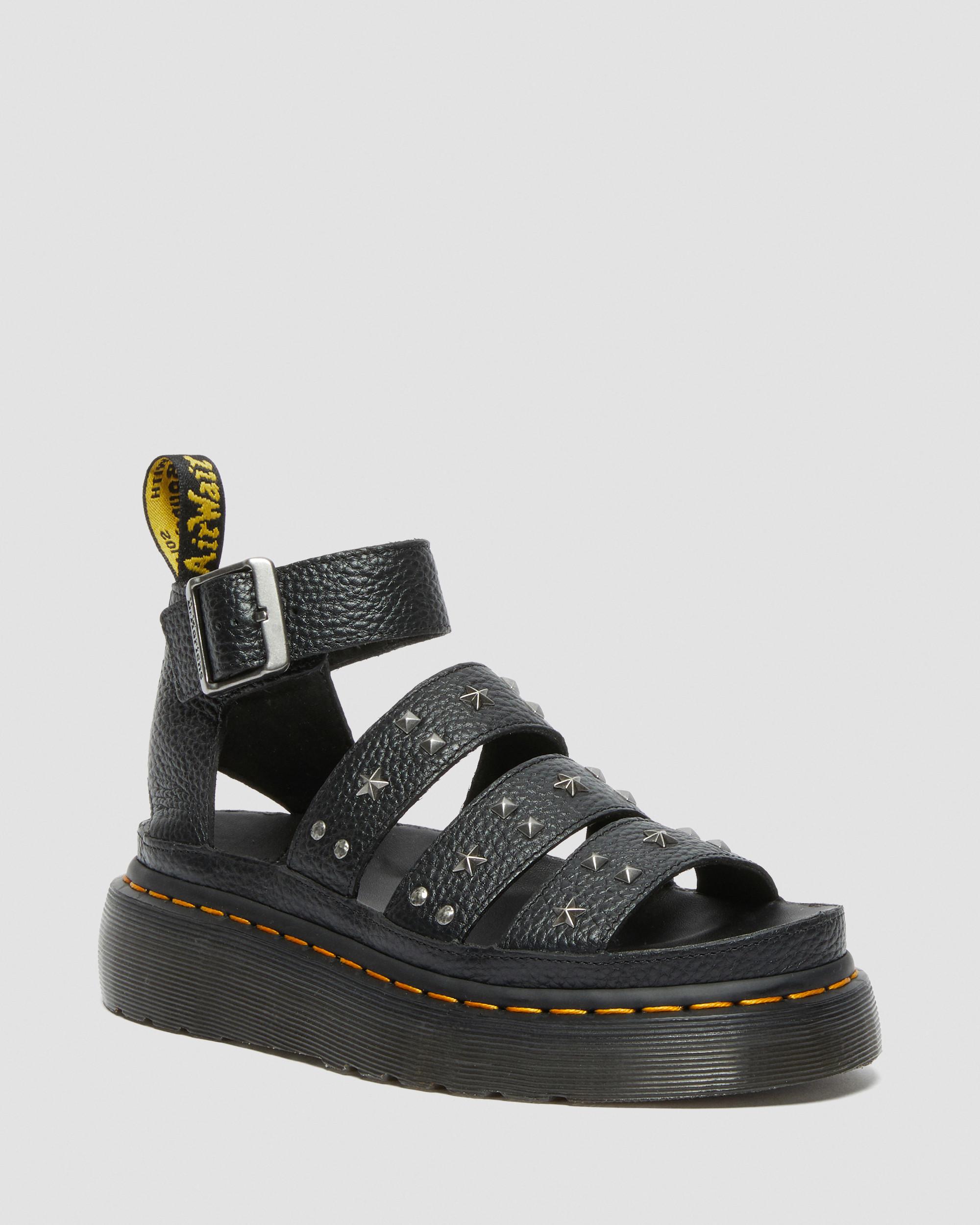 Clarissa Milled Nappa Platform Strap Sandals in BLACK | Dr. Martens™