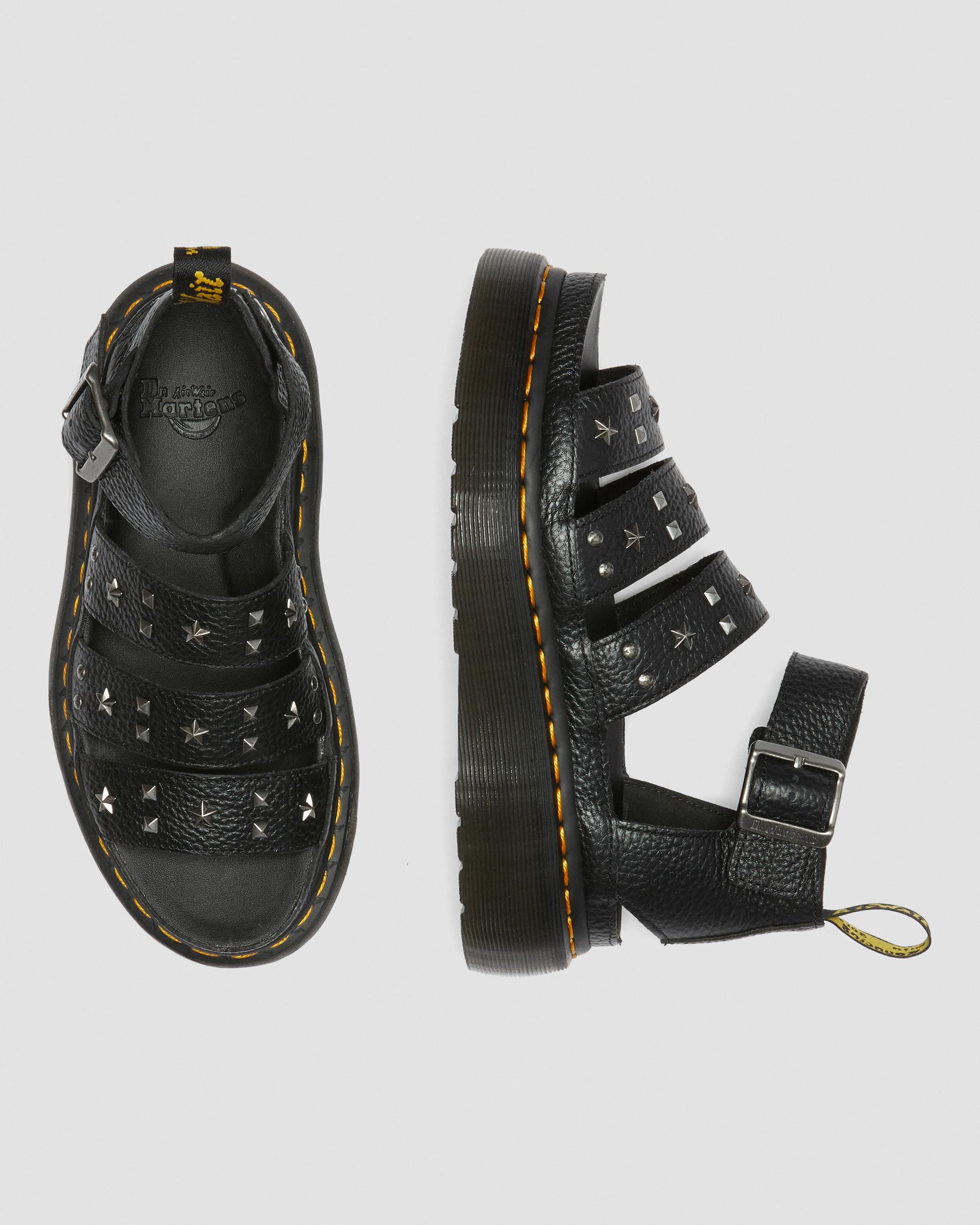 Clarissa Milled Nappa Platform Strap Sandals in BLACK | Dr. Martens™