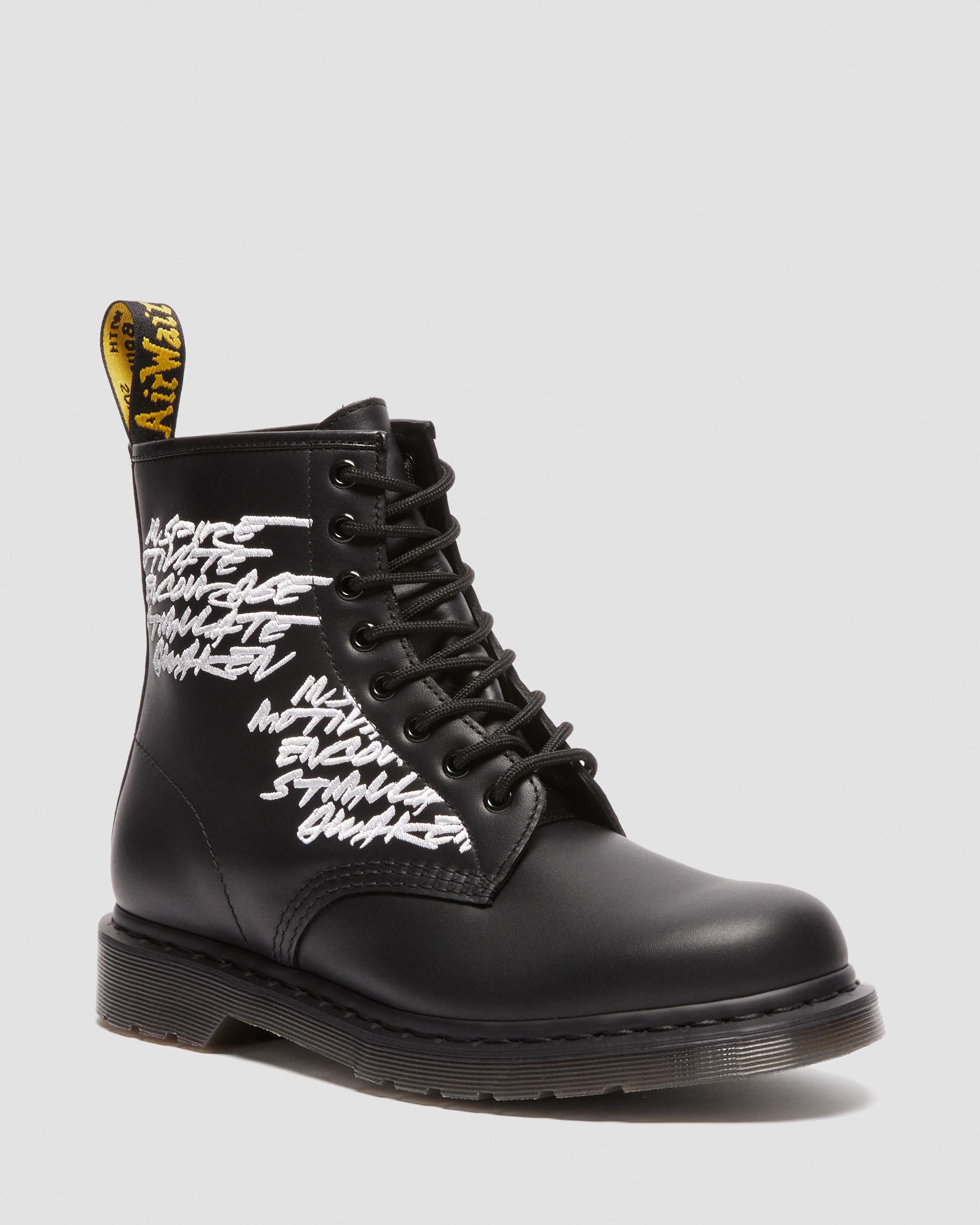 Dr. Martens' 1460 Futura Embroidered Leather Lace Up Boots In Black