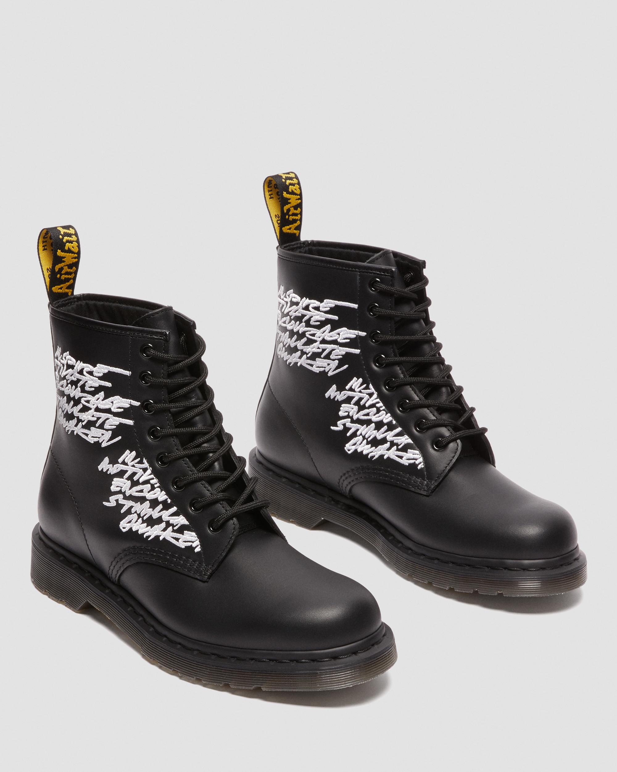 1460 Embroidered Futura Leather Boots  in Black