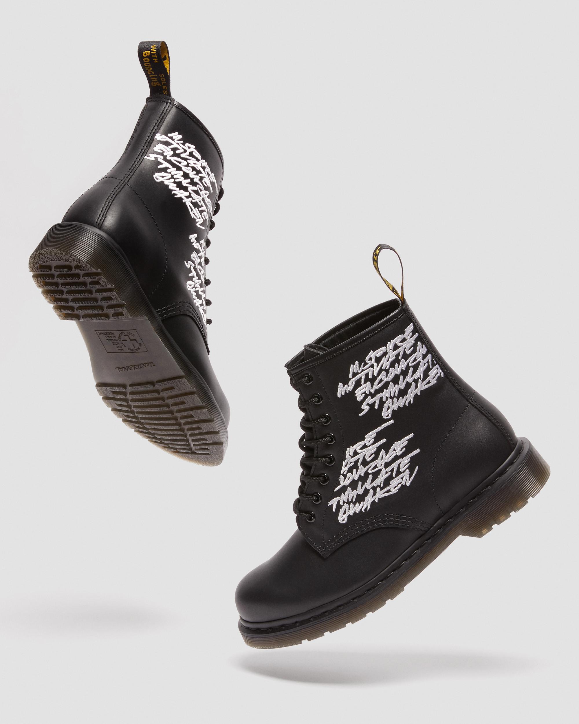 1460 Embroidered Futura Leather Boots  in Black