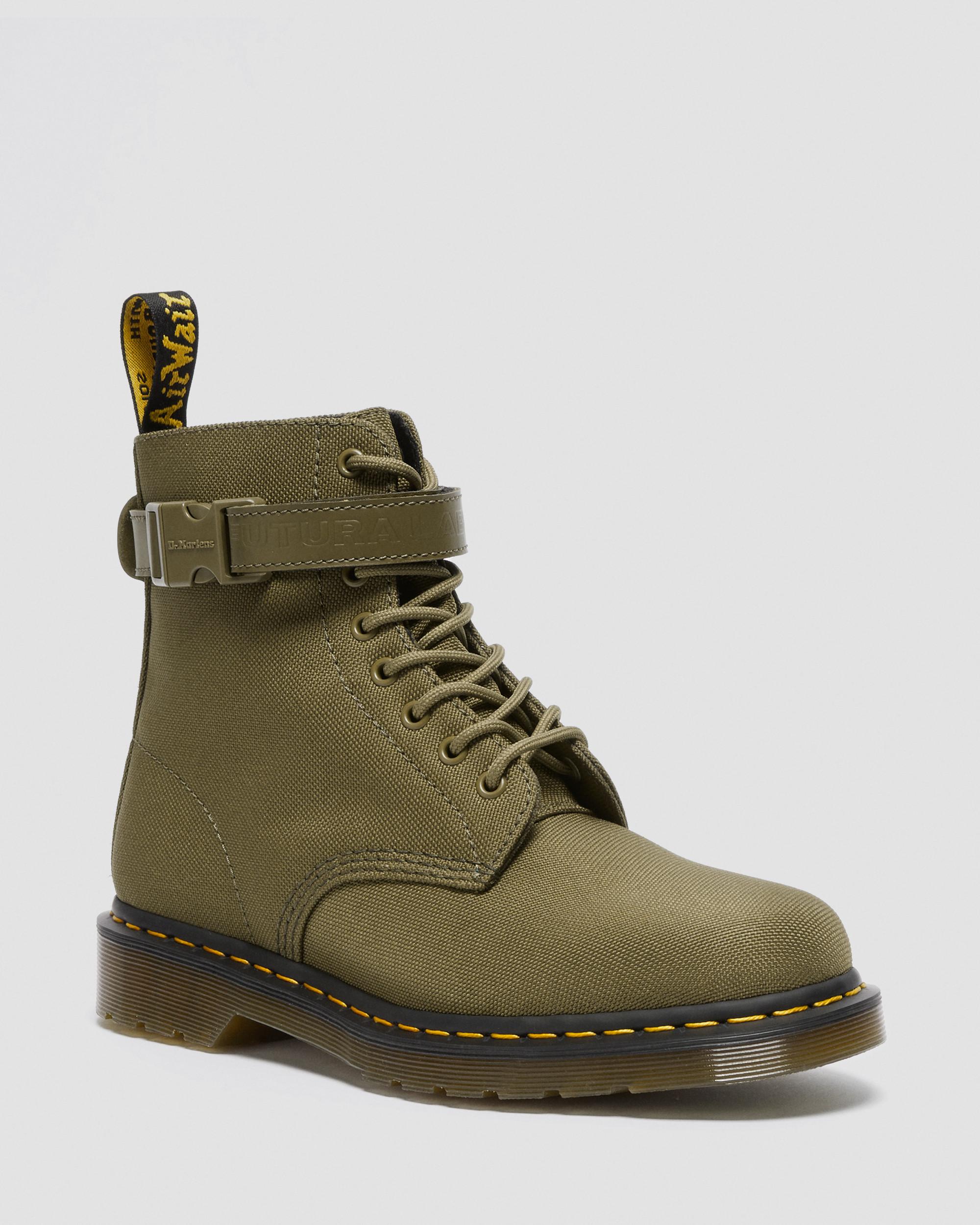 Dr. Martens グリーン ミリタリーブーツ 1460 Futura Olive Strap Lace Up Boots in DMS OLIVE | Dr. Martens™