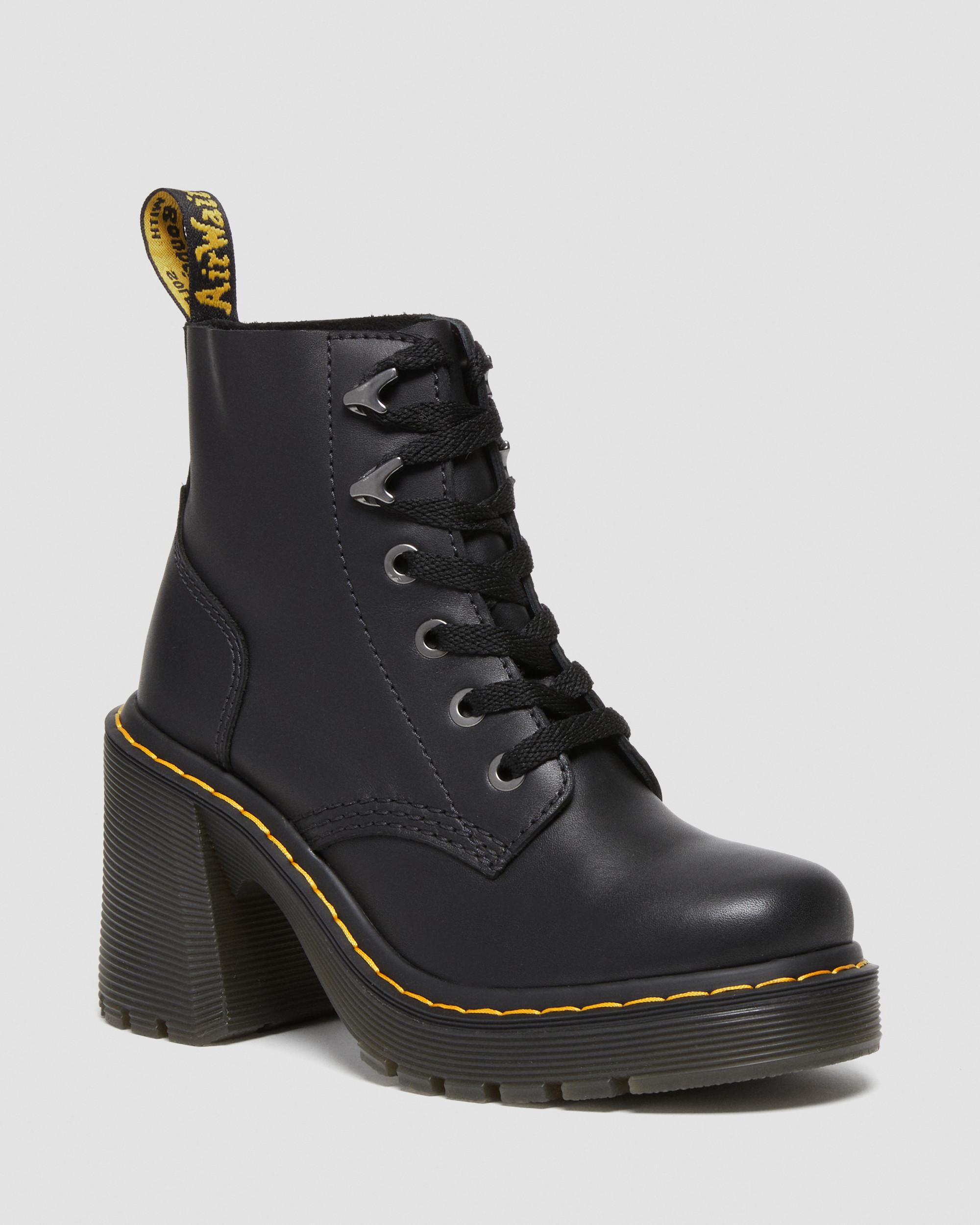 DR MARTENS Jesy Sendal Leather Lace Up Flared Heel Boots