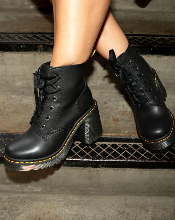 Jesy Sendal Leather Lace Up Flared Heel Boots in Black | Dr Jesy Sendal Leather Lace Up Flared Heel Boots in Black | Dr