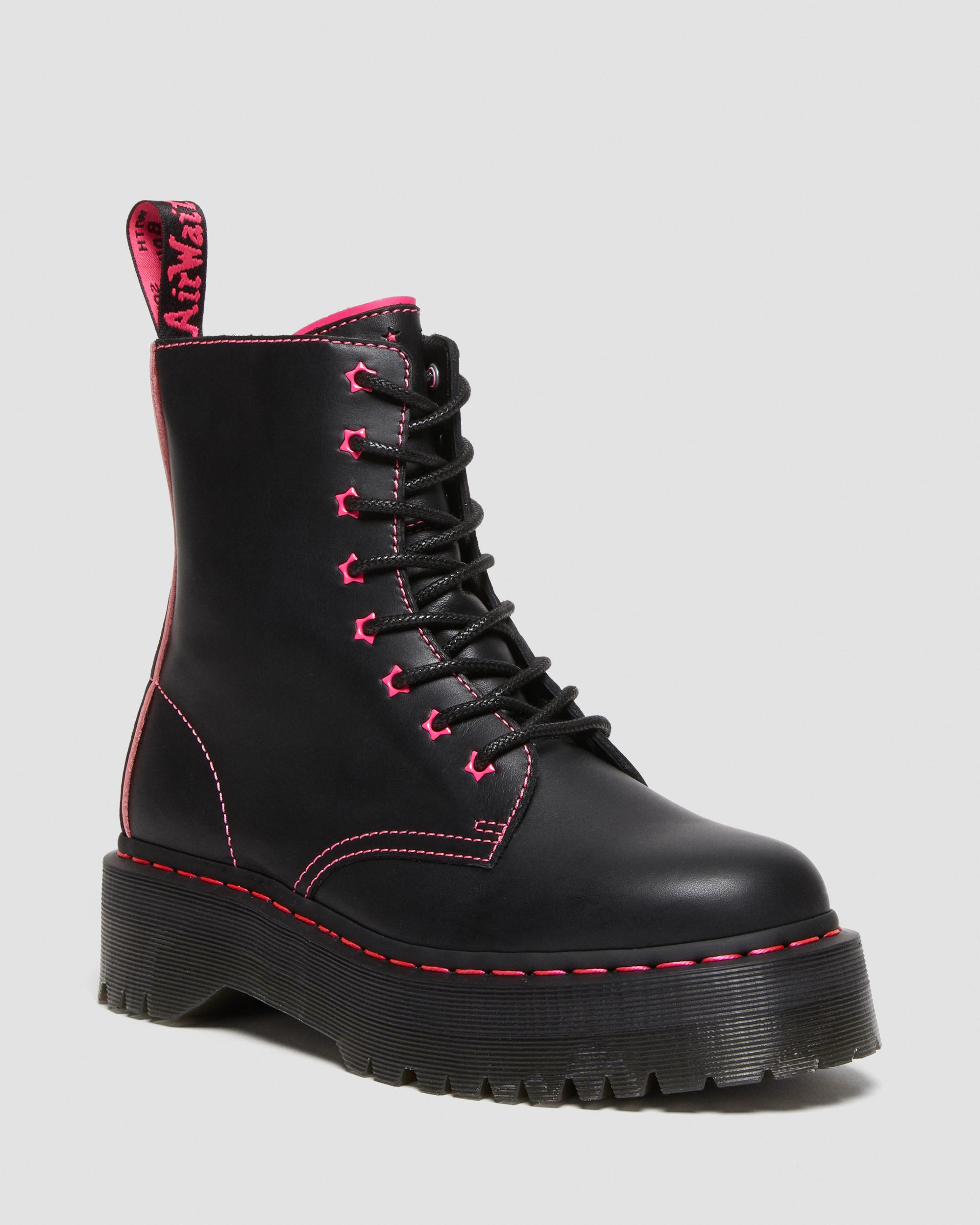 Jadon II Boot Neon Star Leather Platforms in BLACK+CLASH PINK | Dr
