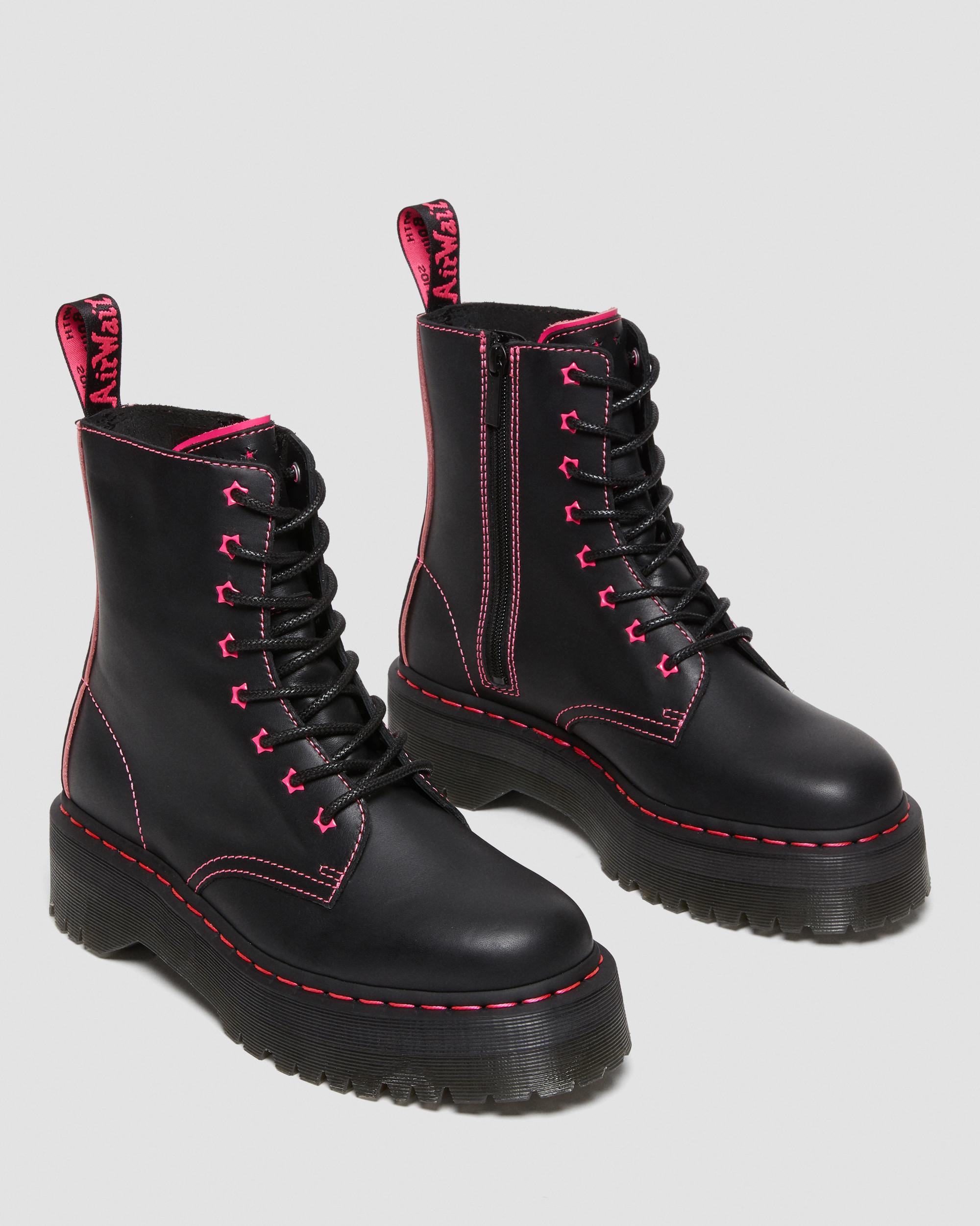 Jadon II Boot Neon Star Leather Platforms in BLACK+CLASH PINK | Dr