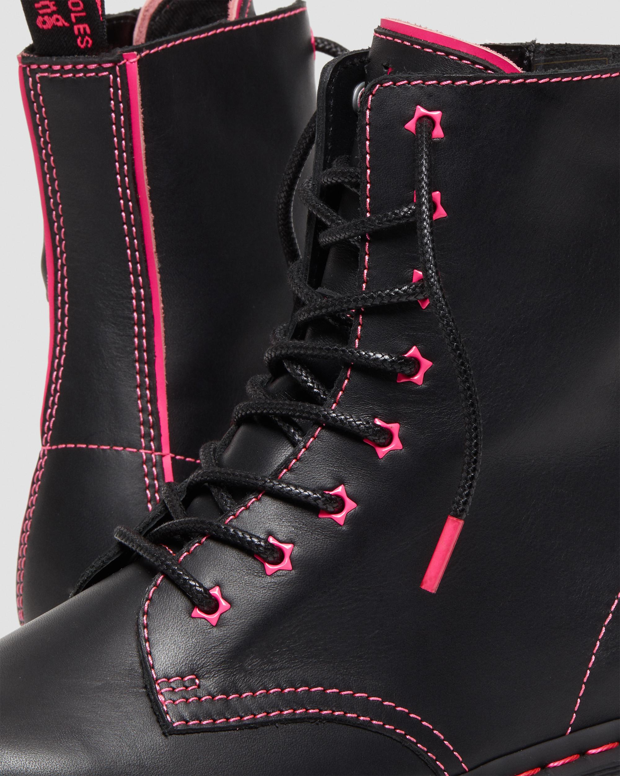Jadon II Boot Neon Star Leather Platforms in BLACK+CLASH PINK | Dr