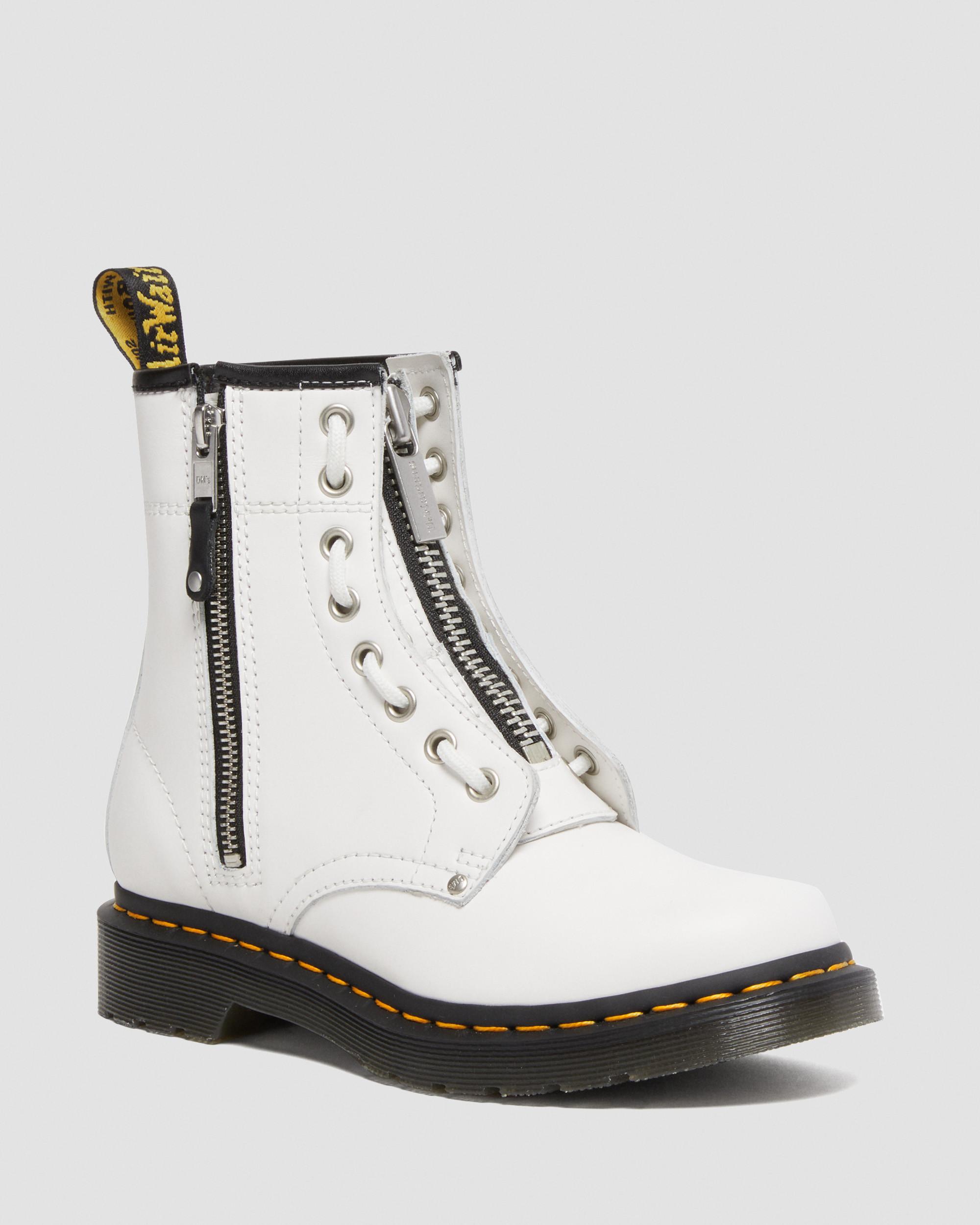 1460 Women's Double Zip Leather Lace Up Boots in White | Dr. Martens