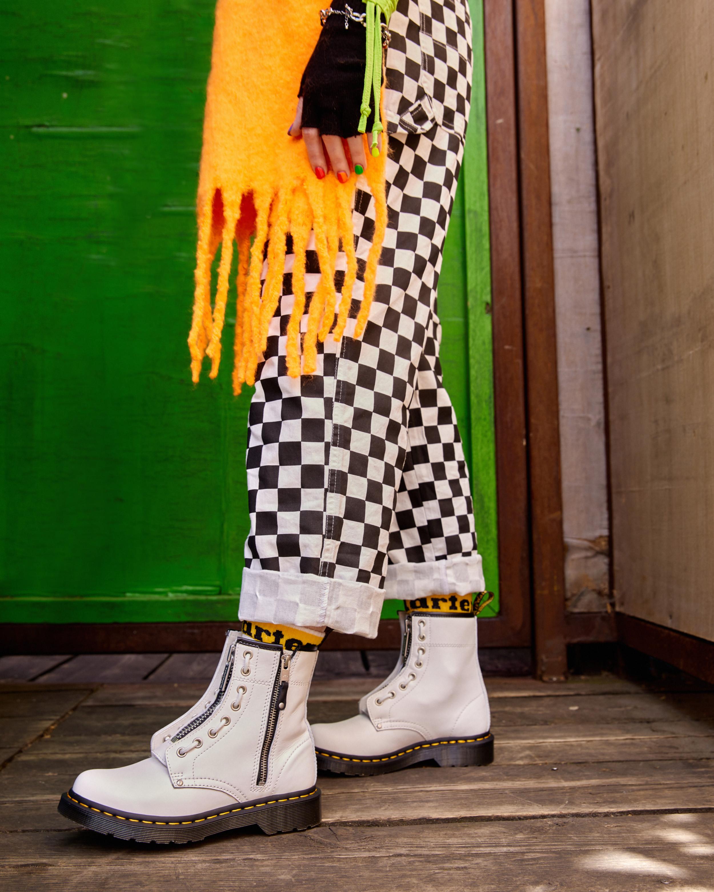 1460 Women's Double Zip Leather Lace Up Boots in WHITE | Dr. Martens™
