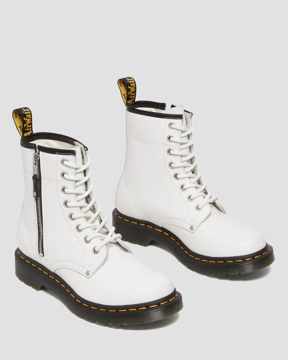 1460 Women's Double Zip Leather Lace Up Boots in White | Dr 1460 Women's Double Zip Leather Lace Up Boots in White | Dr