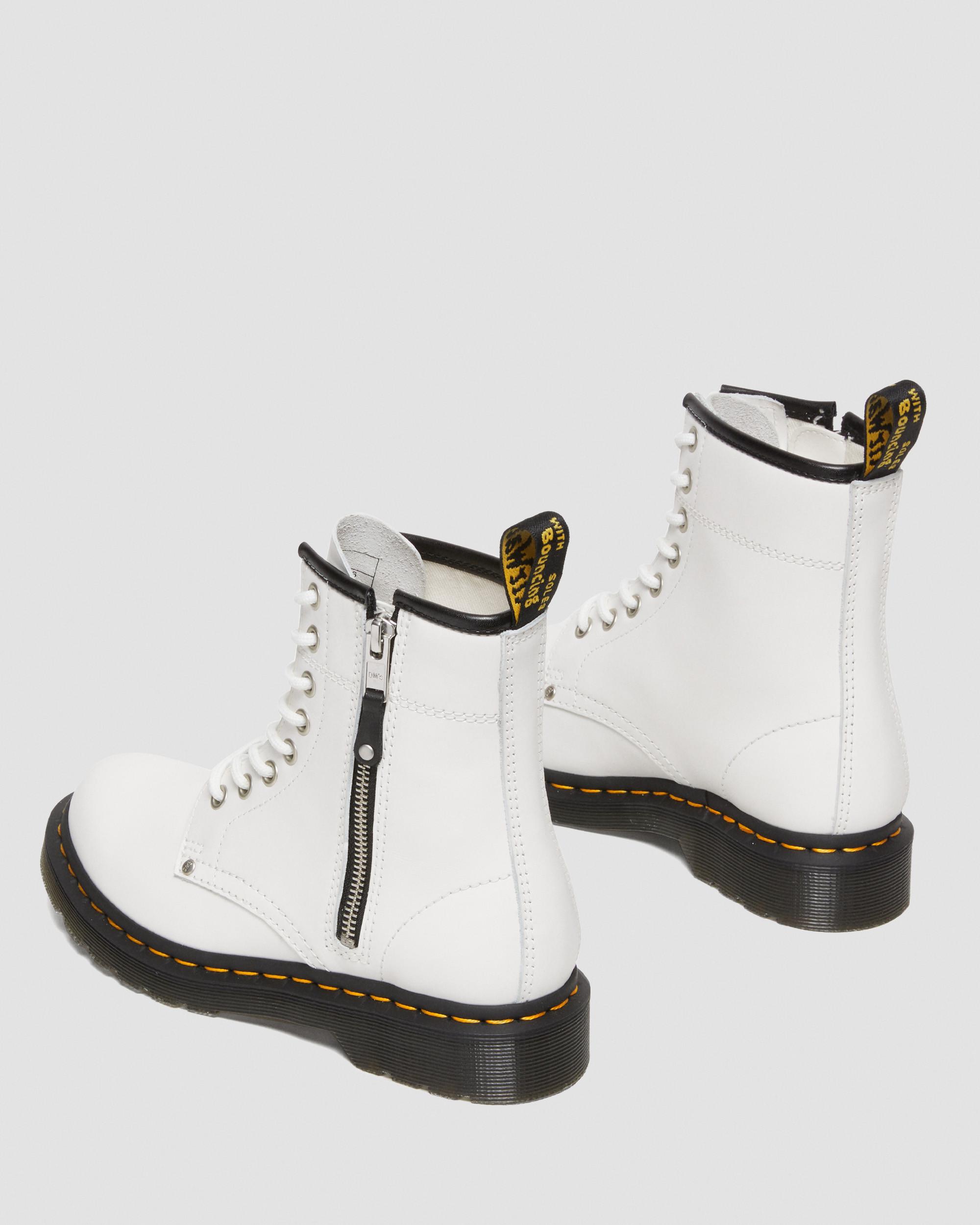 1460 Women's Double Zip Leather Lace Up Boots in WHITE | Dr. Martens™