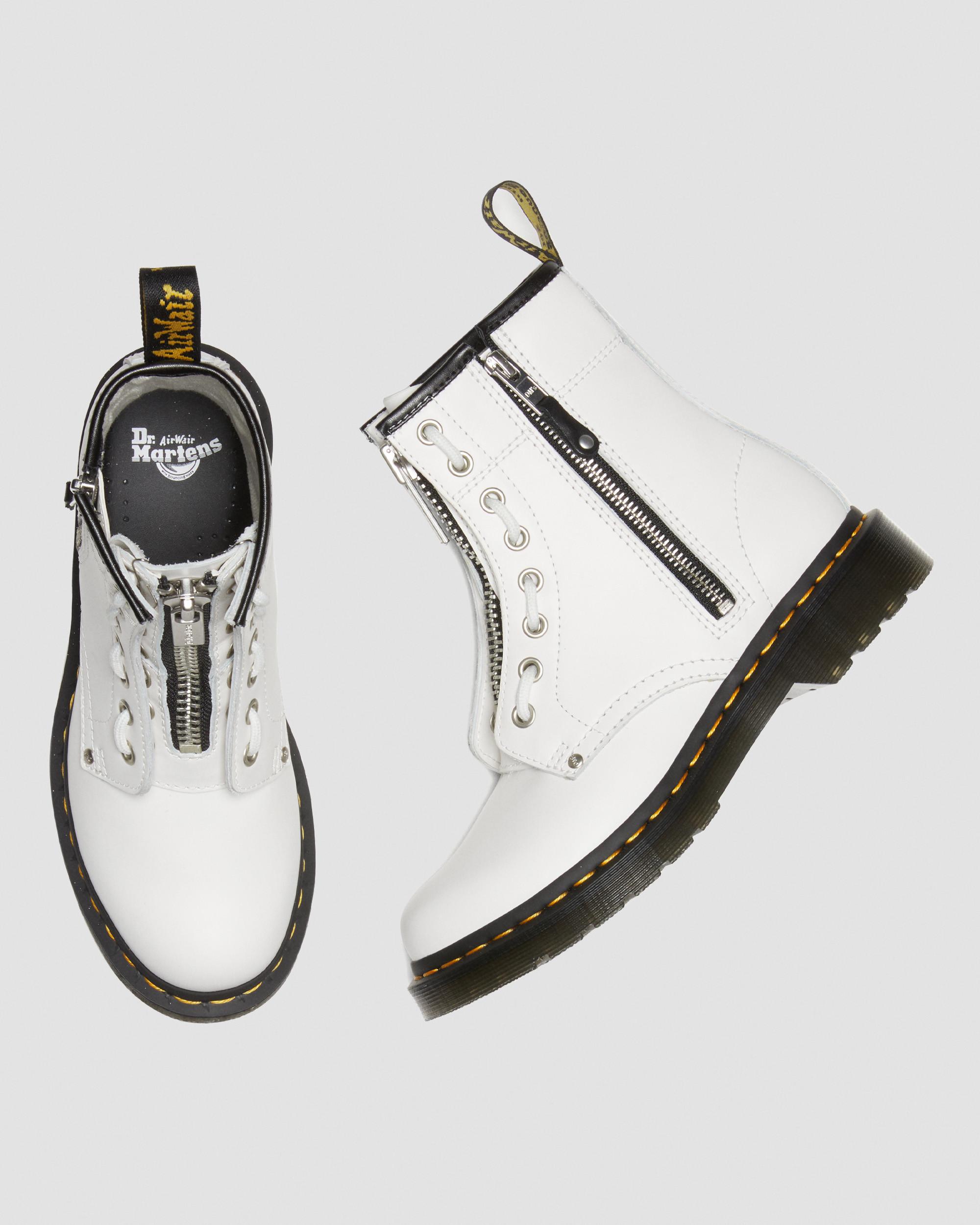 1460 Women's Double Zip Leather Lace Up Boots in WHITE | Dr. Martens™