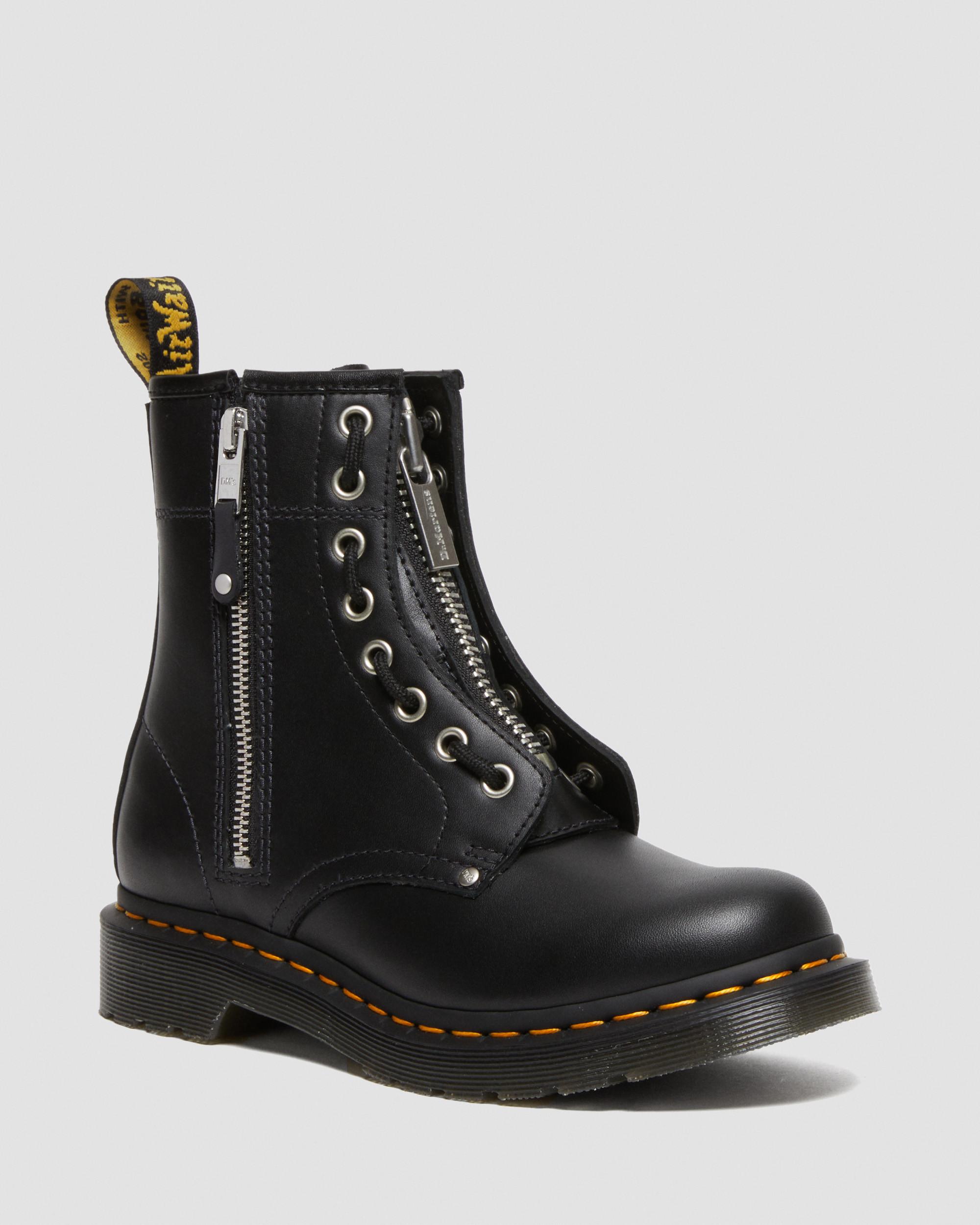 1460 Women's Double Zip Leather Lace Up Boots in Black | Dr. Martens