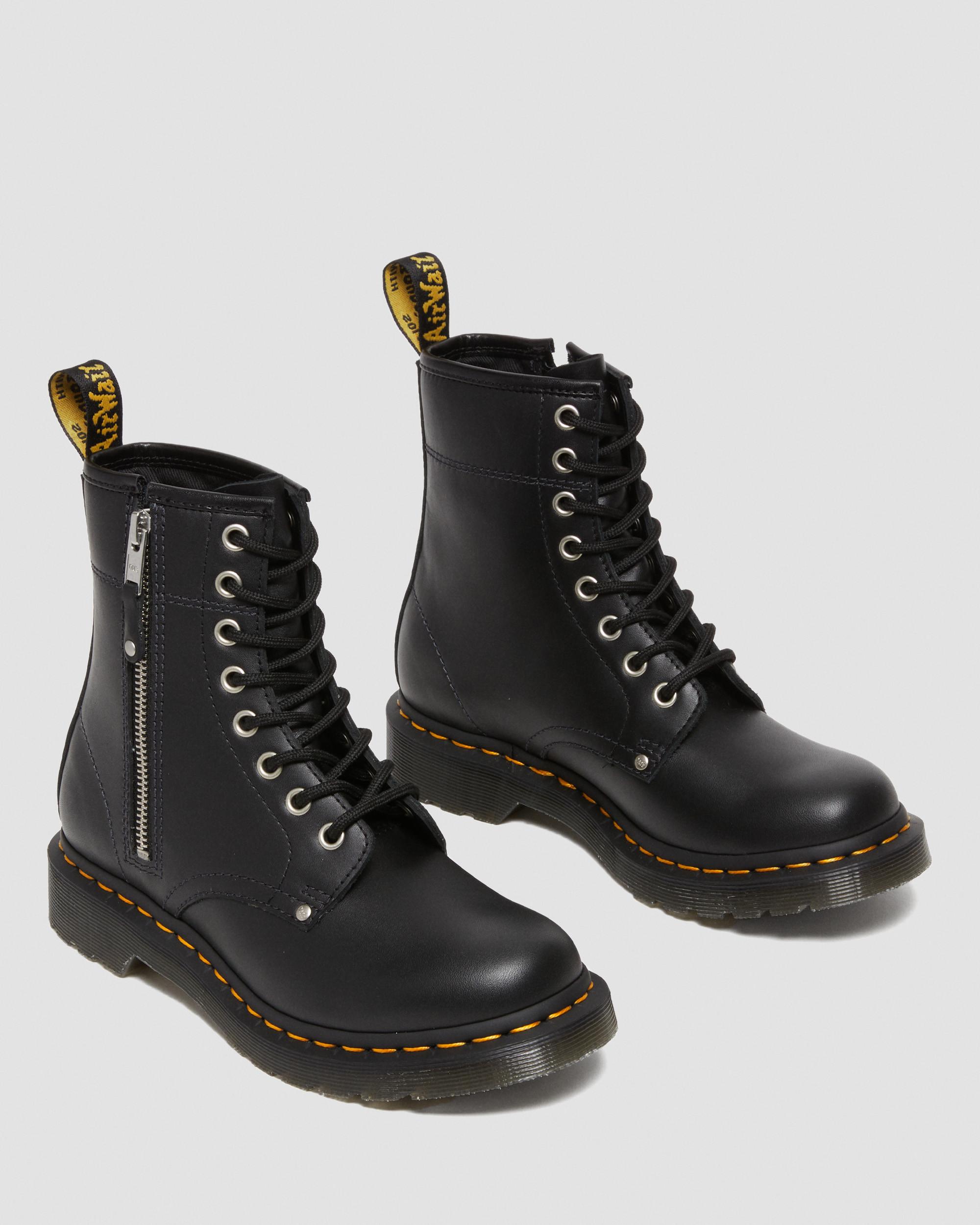 1460 Women's Double Zip Leather Lace Up Boots in Black | Dr. Martens