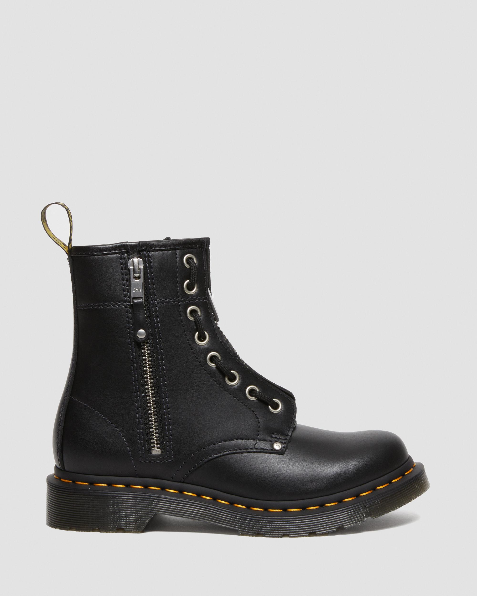 1460 Women's Double Zip Leather Lace Up Boots in BLACK | Dr. Martens™