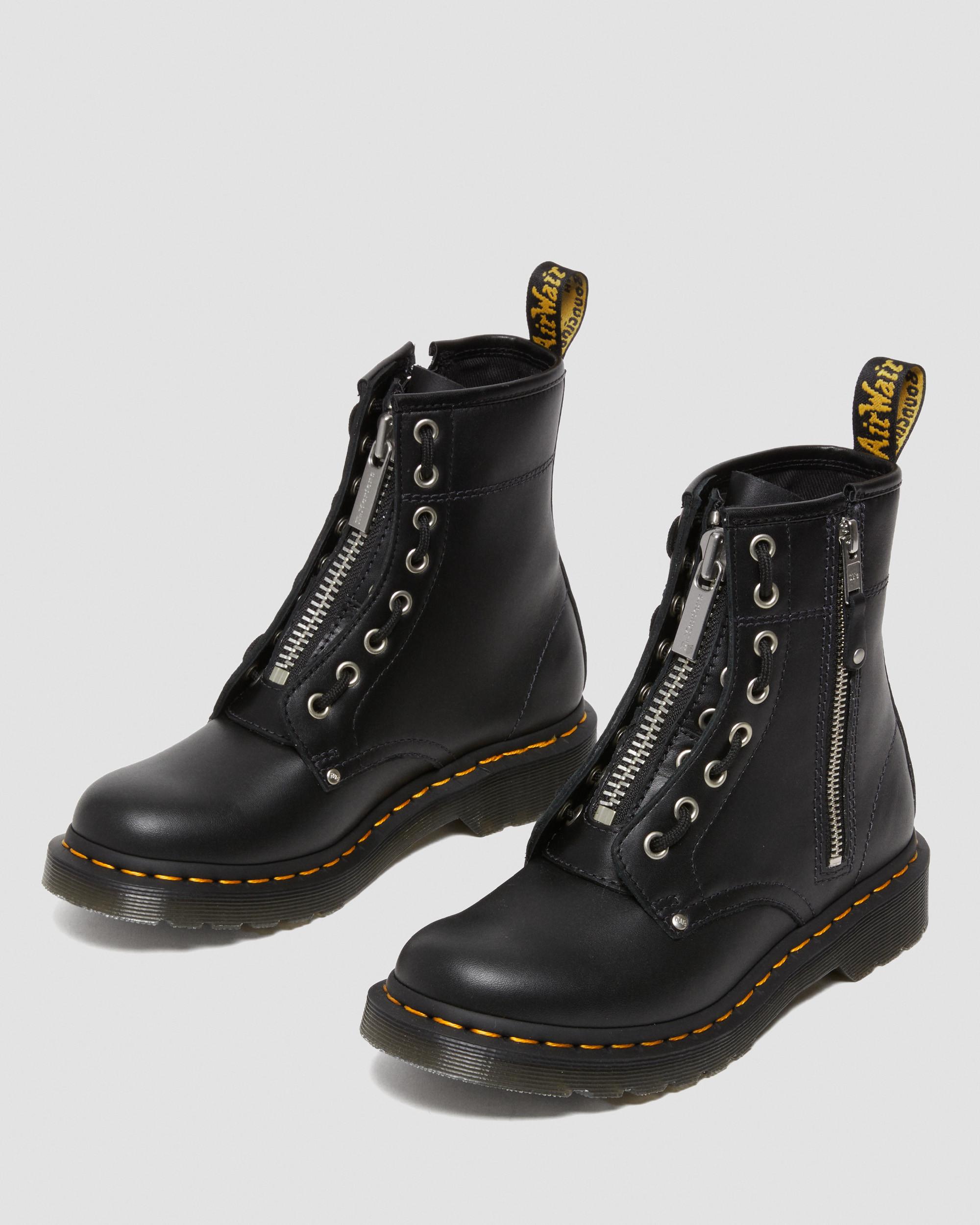 1460 Women's Double Zip Leather Lace Up Boots in Black