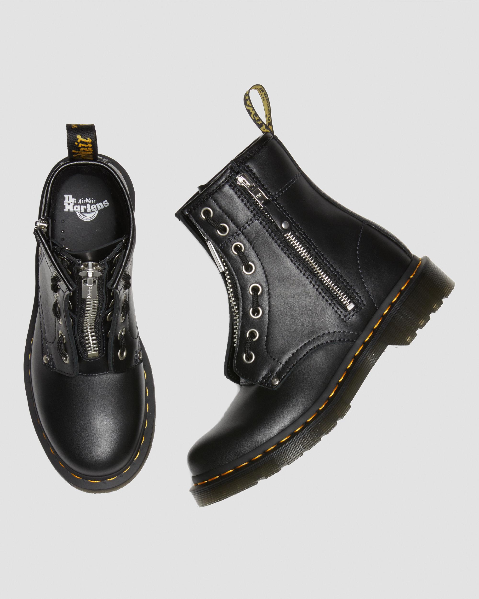 1460 Women's Double Zip Leather Lace Up Boots in BLACK | Dr. Martens™