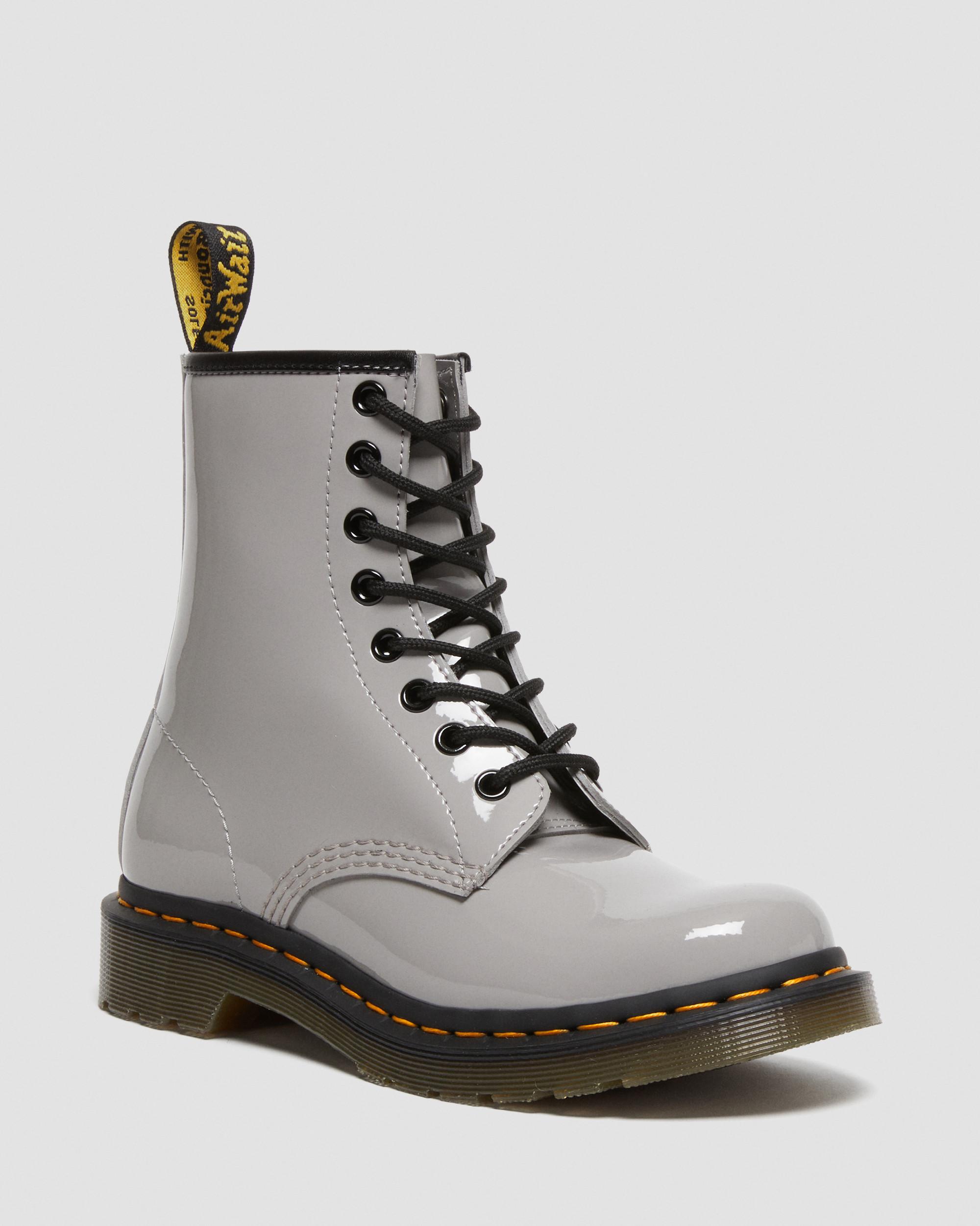 1460 Patent Leather Lace Up Boots in Grey | Dr. Martens