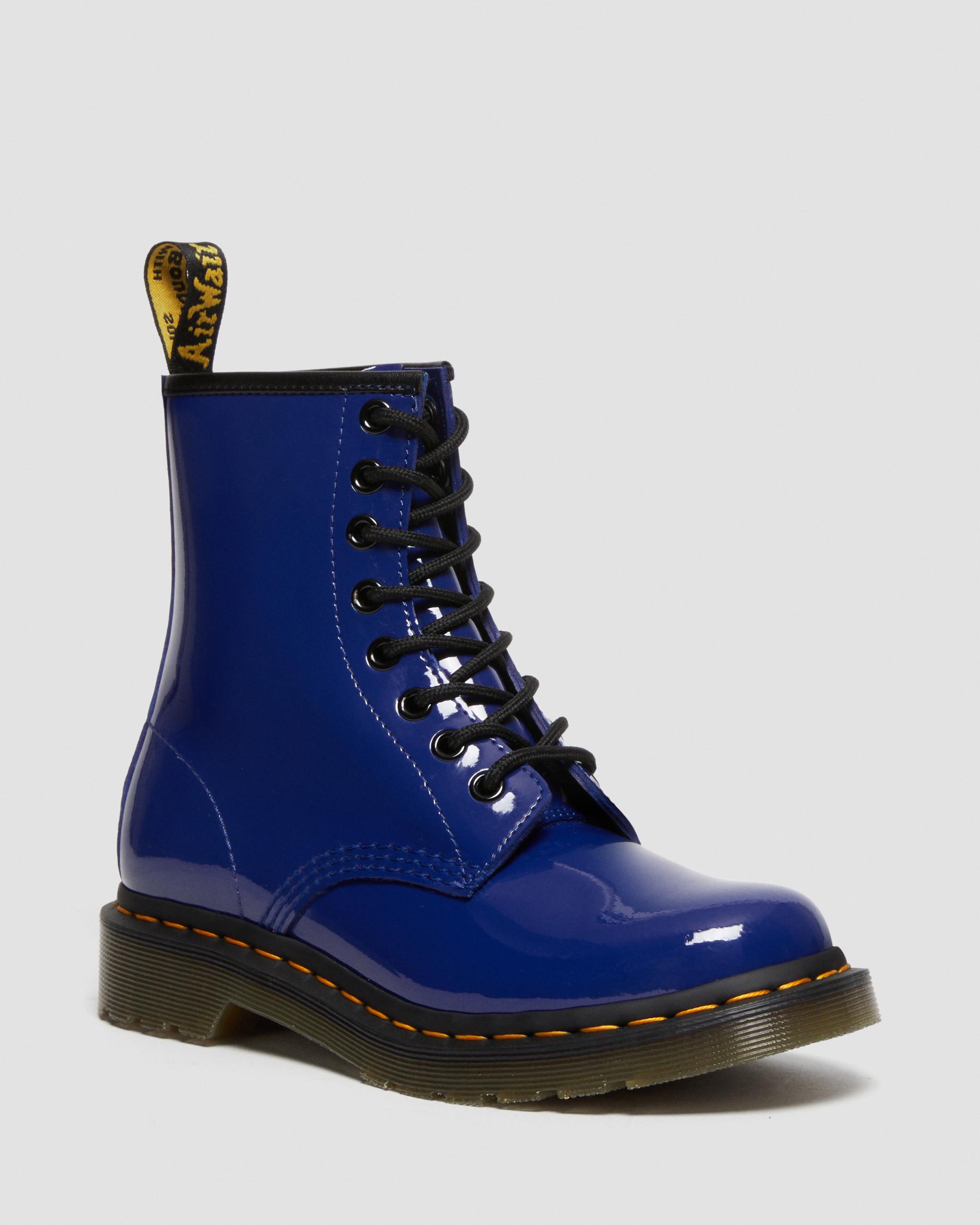 1460 Women's Patent Leather Lace Up Boots in Blue | Martens