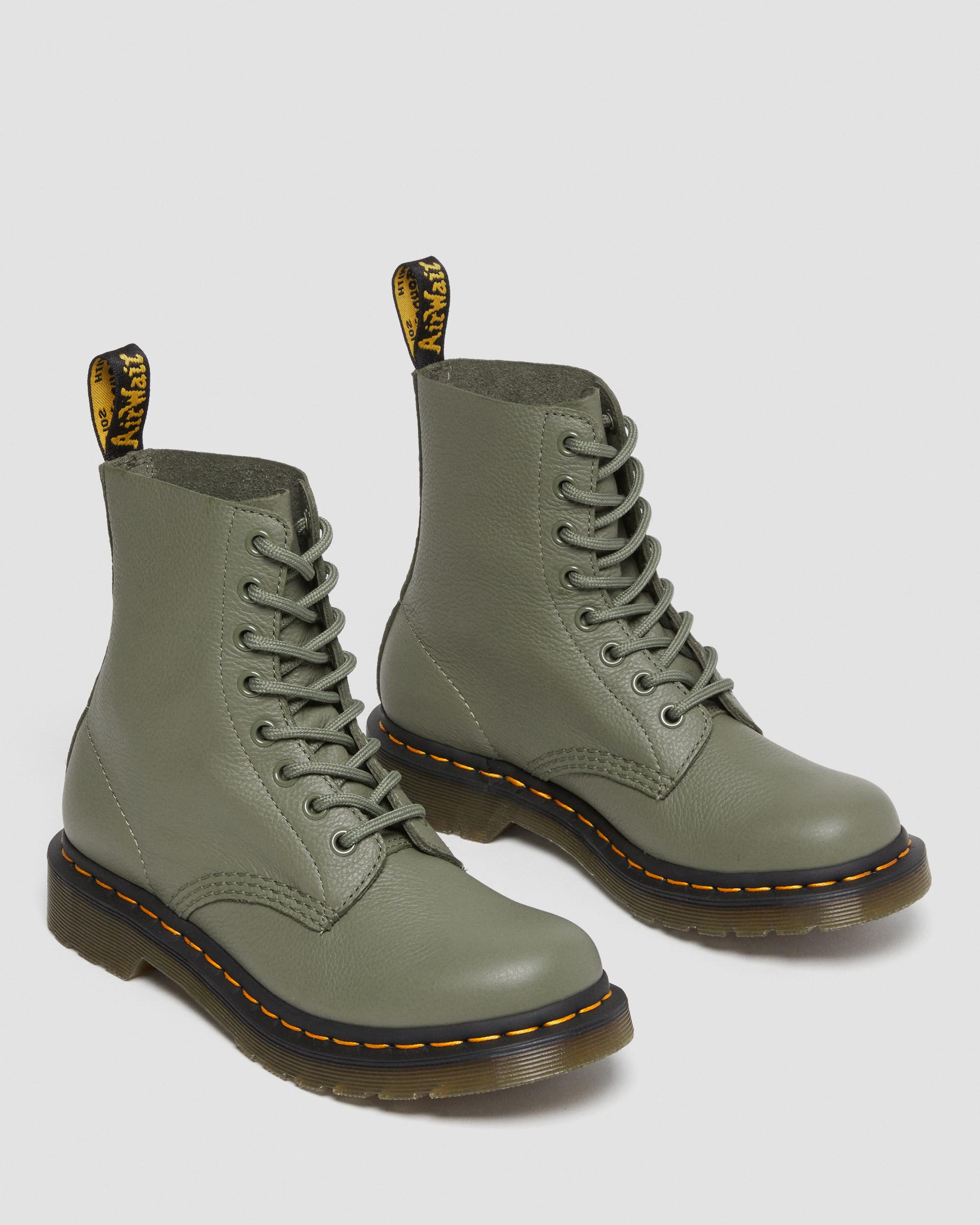1460 Women's Pascal Virginia Leather Boots in Khaki Green | Dr. Martens