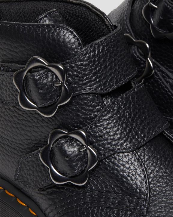 Devon Flower Buckle Leather Platform Boots in Black Milled Devon Flower Buckle Leather Platform Boots in Black Milled