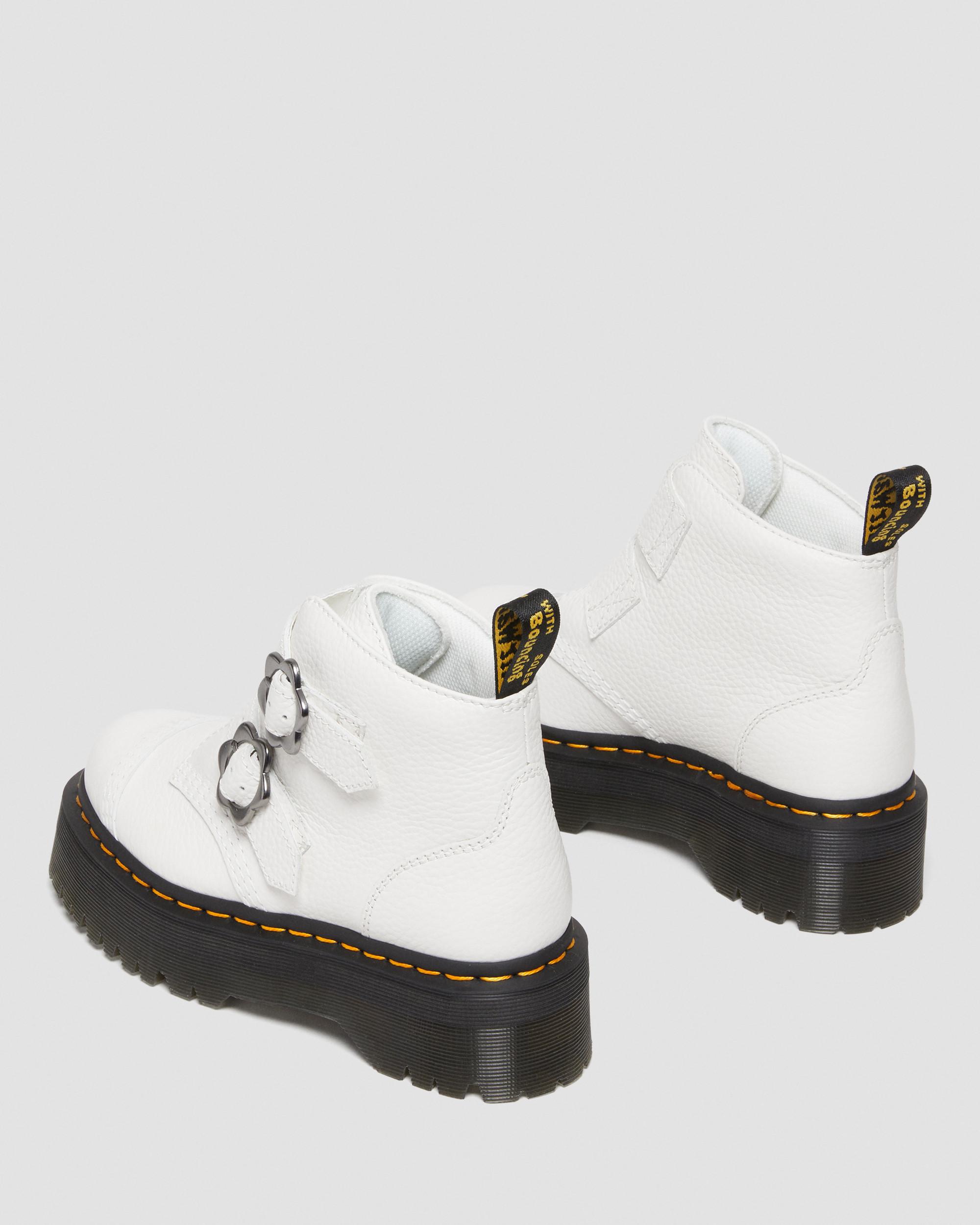 Devon Flower Buckle Leather Platform Boots in White
