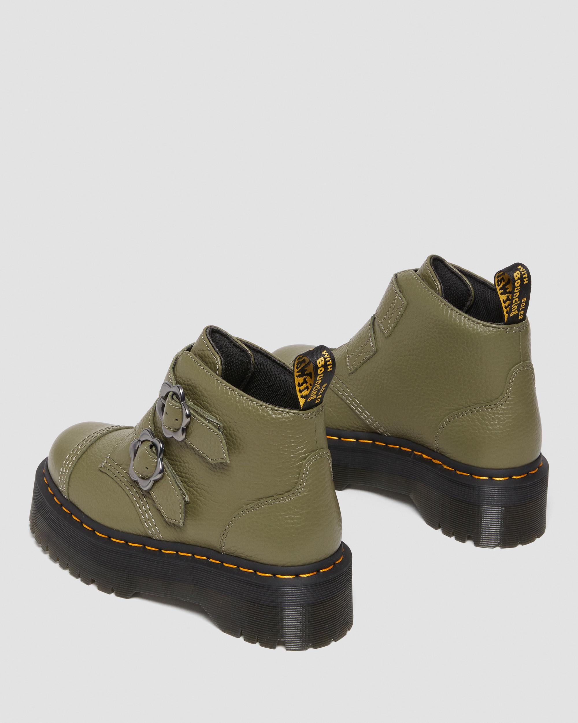 Devon Flower Buckle Milled Nappa Leather Platform Boots in KHAKI