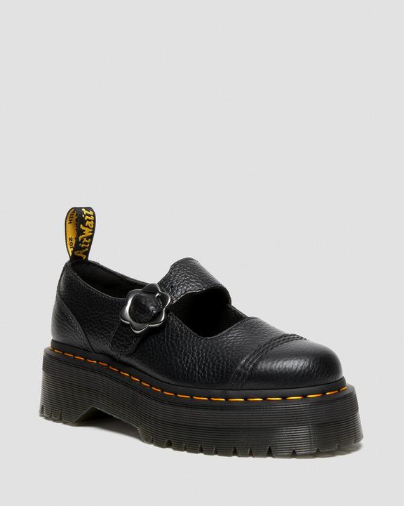 DR MARTENS Addina Flower Buckle Leather Platform Shoes