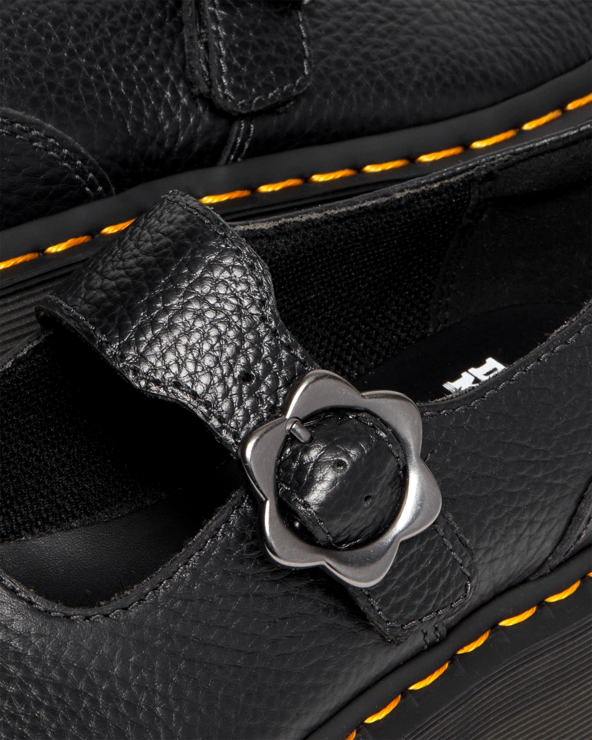 Addina Flower Buckle Leather Platform Shoes in Black | Dr. Martens