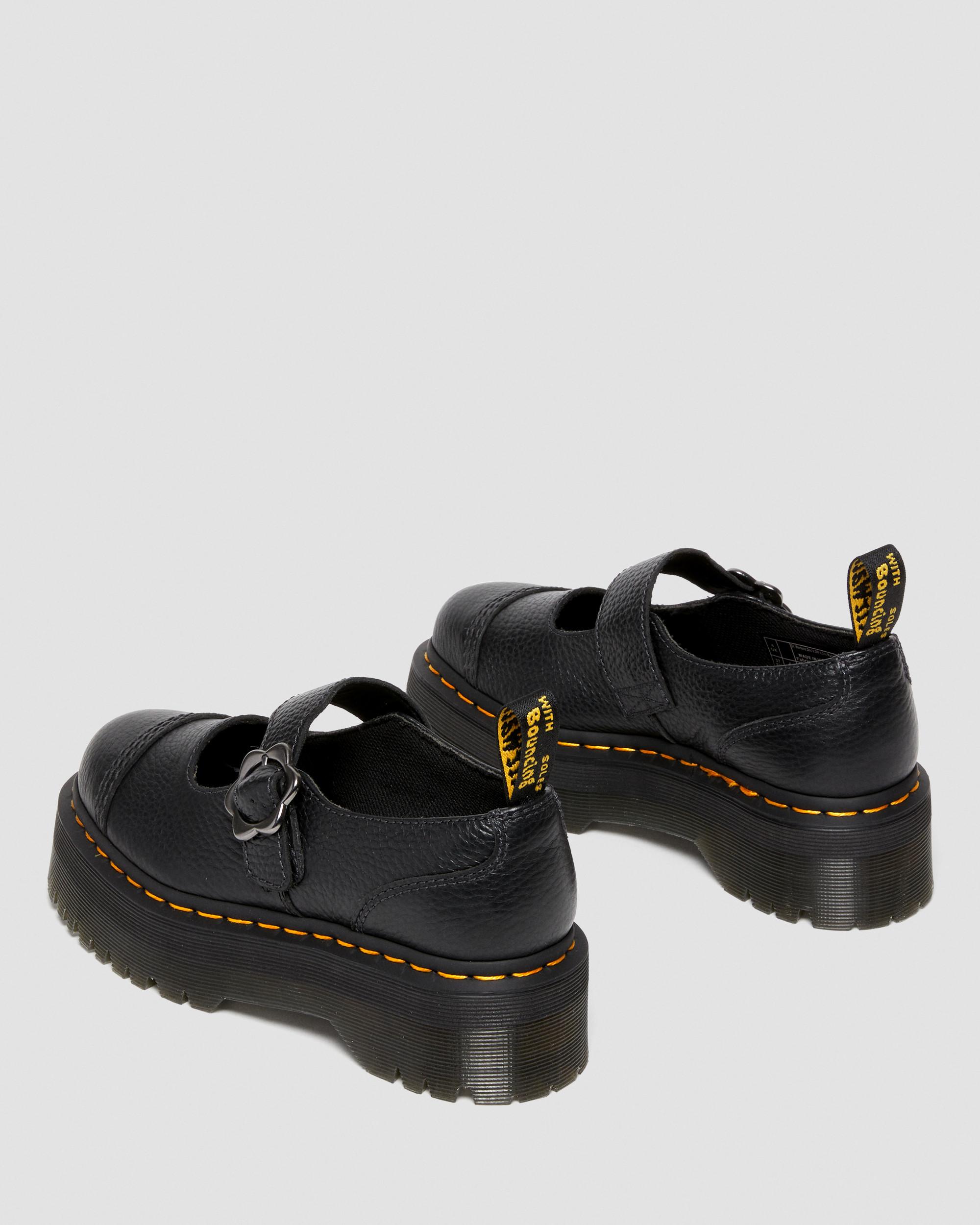 DR MARTENS Addina Flower Buckle Leather Platform Shoes
