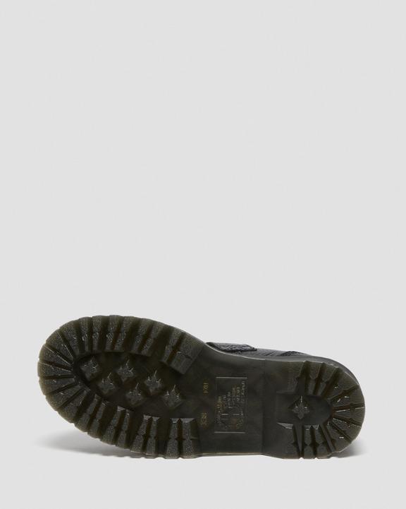 Addina Flower Buckle Leather Platform Shoes in Black Milled Addina Flower Buckle Leather Platform Shoes in Black Milled