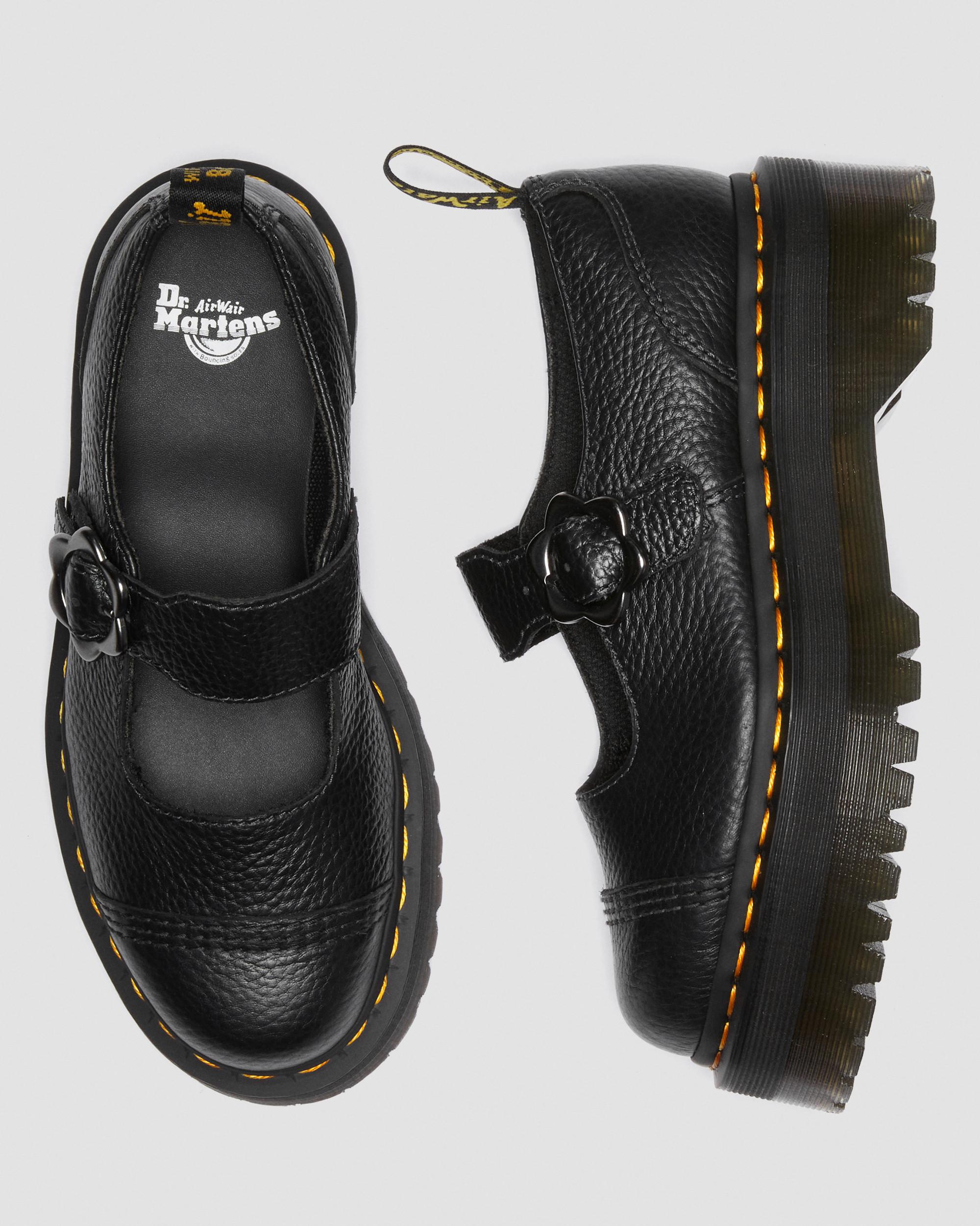 Addina Flower Buckle Leather Platform Shoes in Black | Dr. Martens