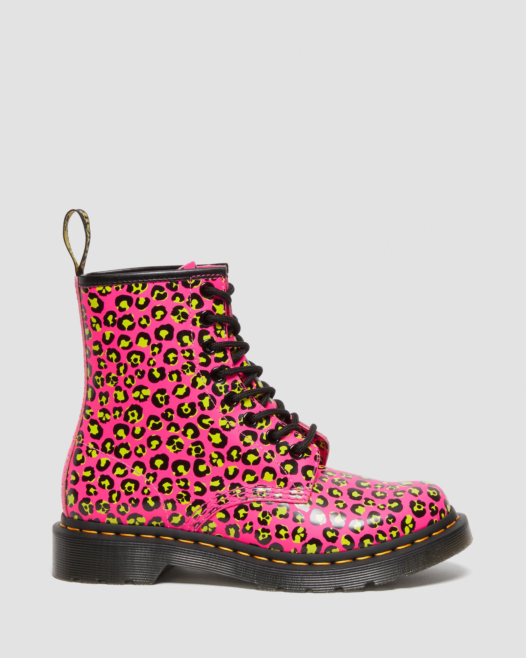 DR MARTENS 1460 Women's Leopard Smooth Leather Lace Up Boots