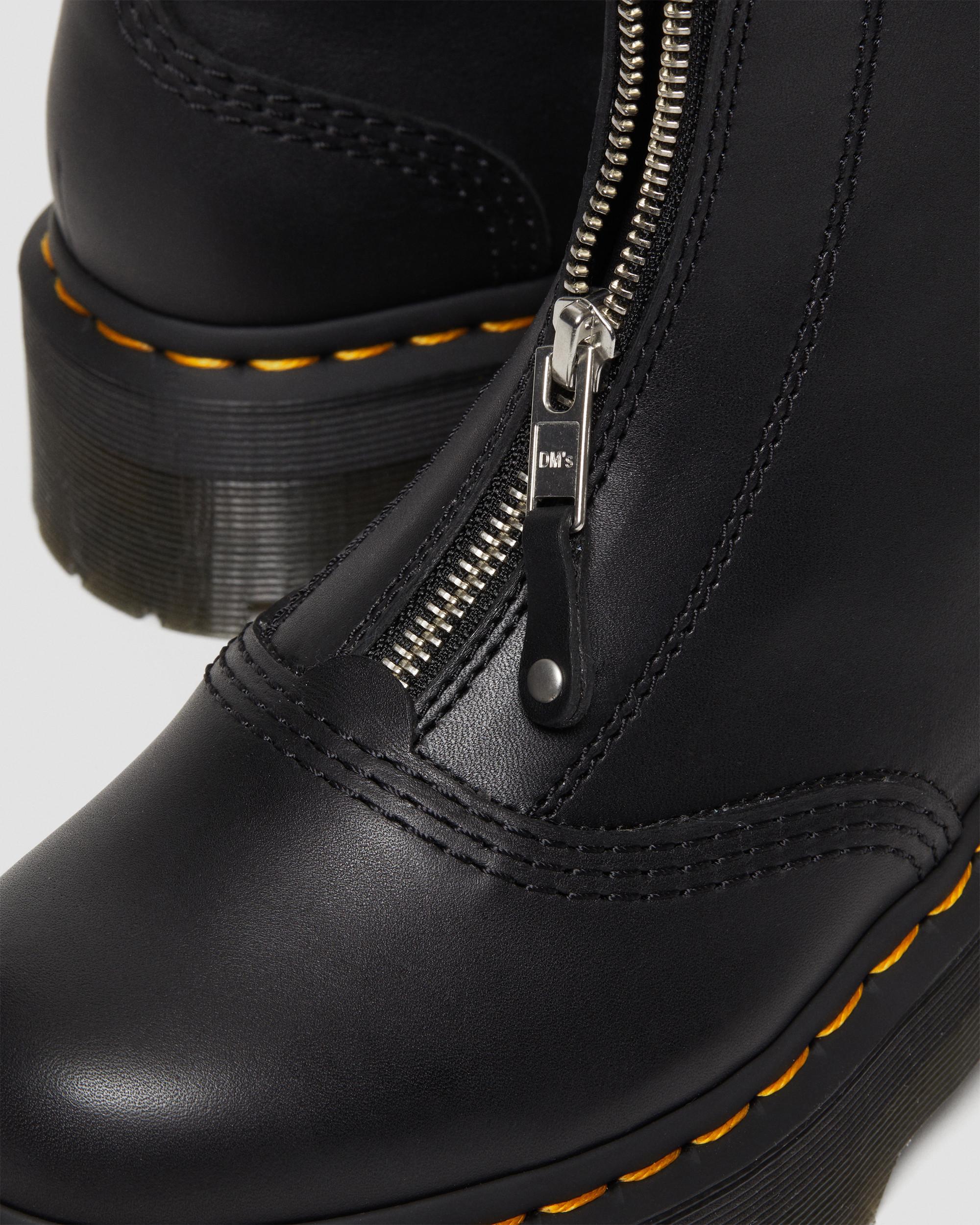Jetta Zipped Sendal Leather Platform Boots in Black