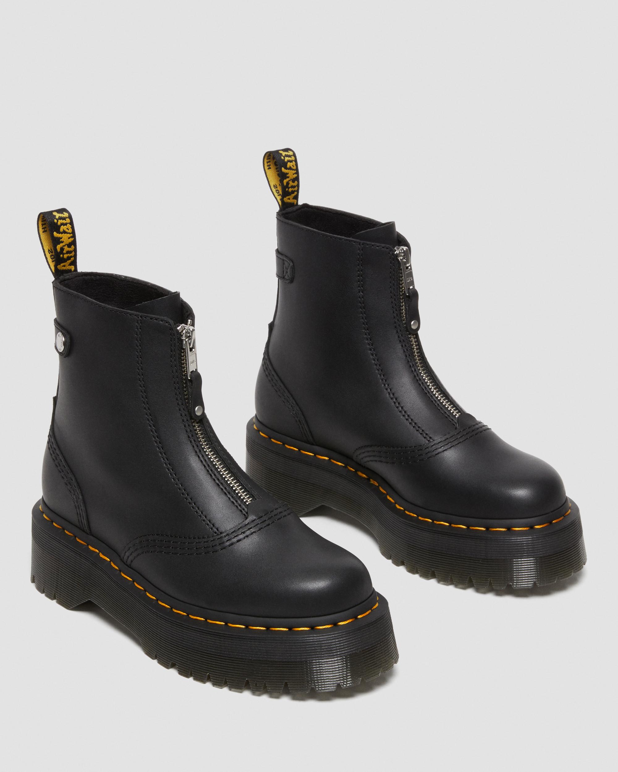 Jetta Zipped Sendal Leather Platform Boots in Black | Dr. Martens