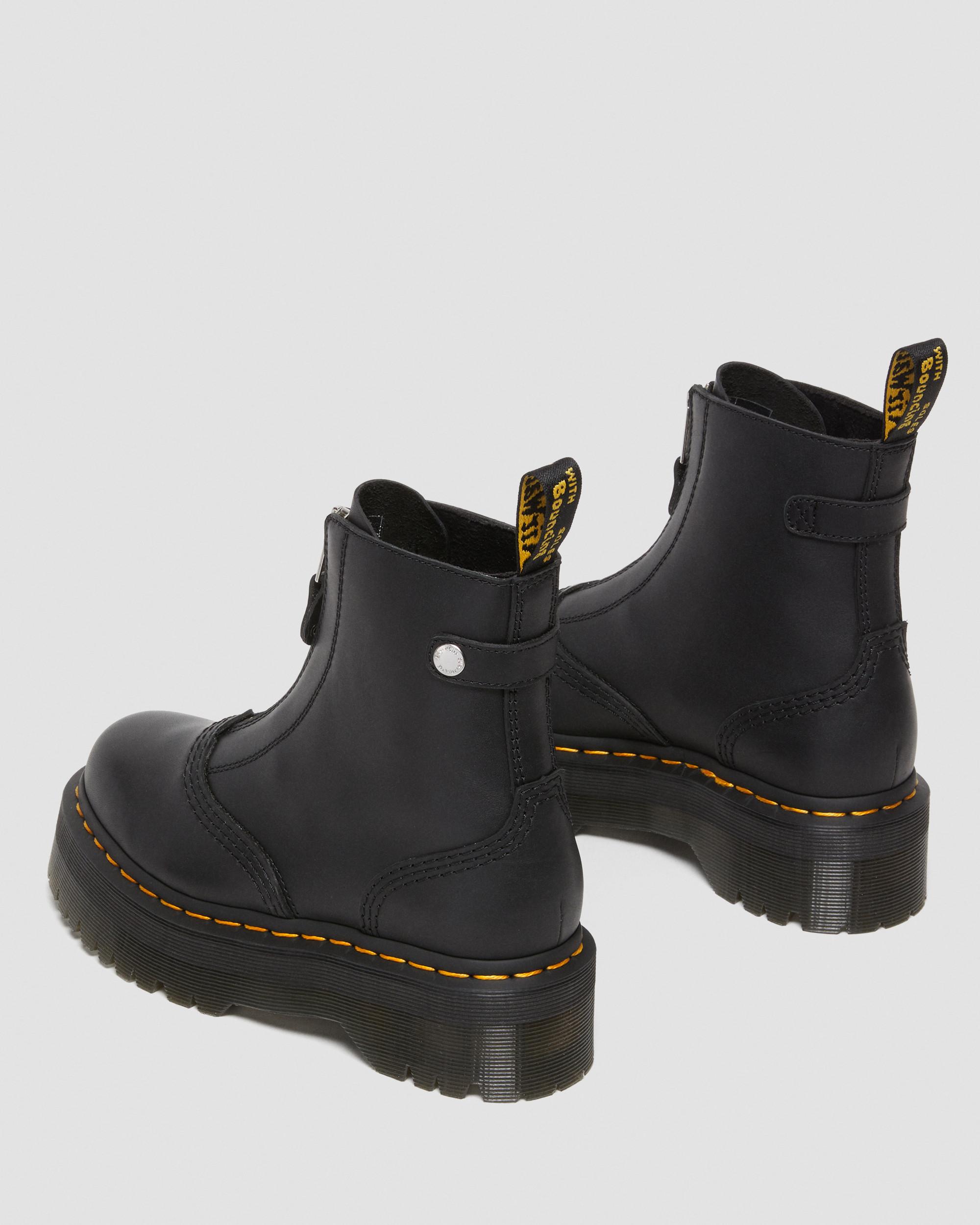 Jetta Zipped Sendal Leather Platform Boots in Black
