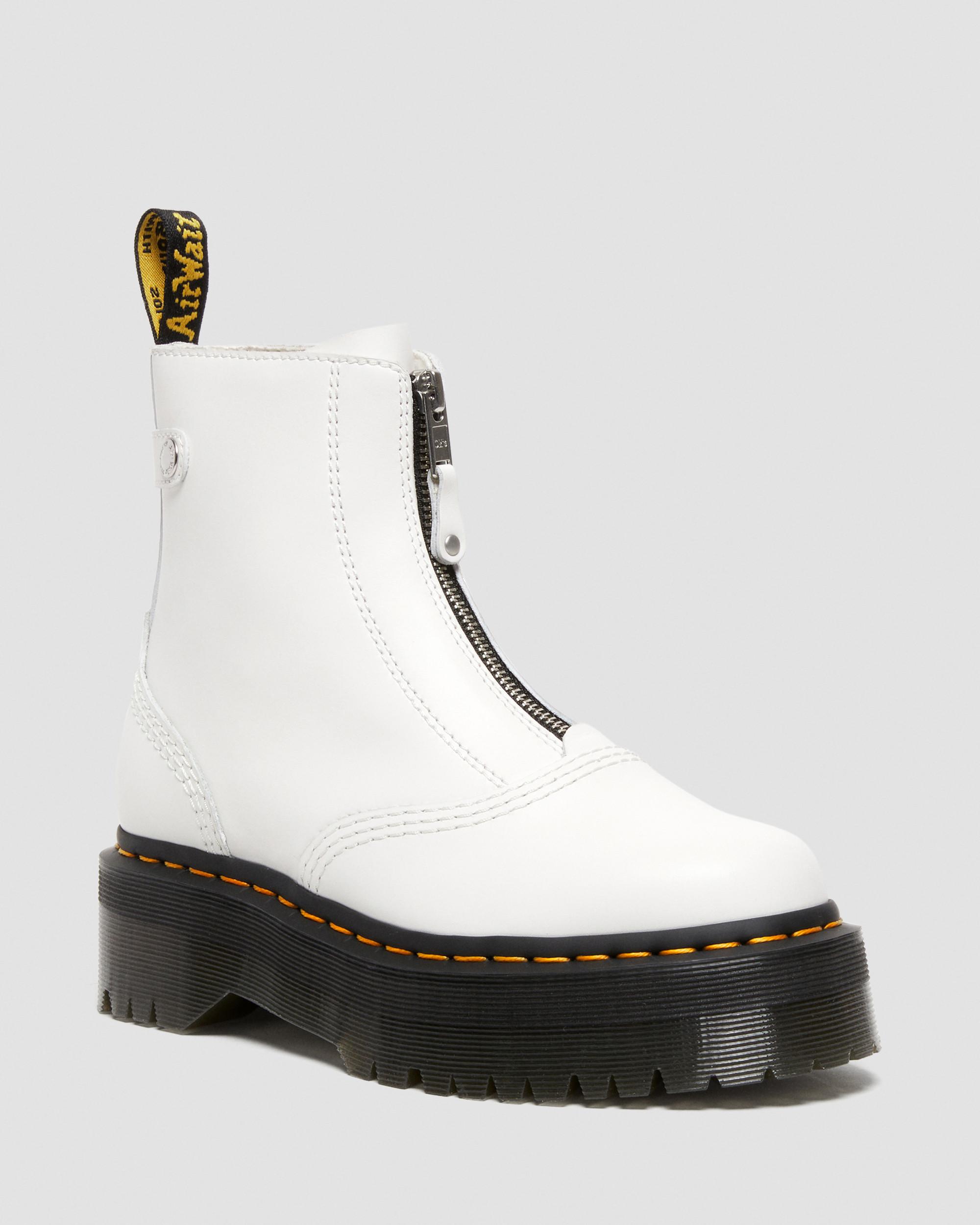 Jetta Zipped Sendal Leather Platform Boots, White