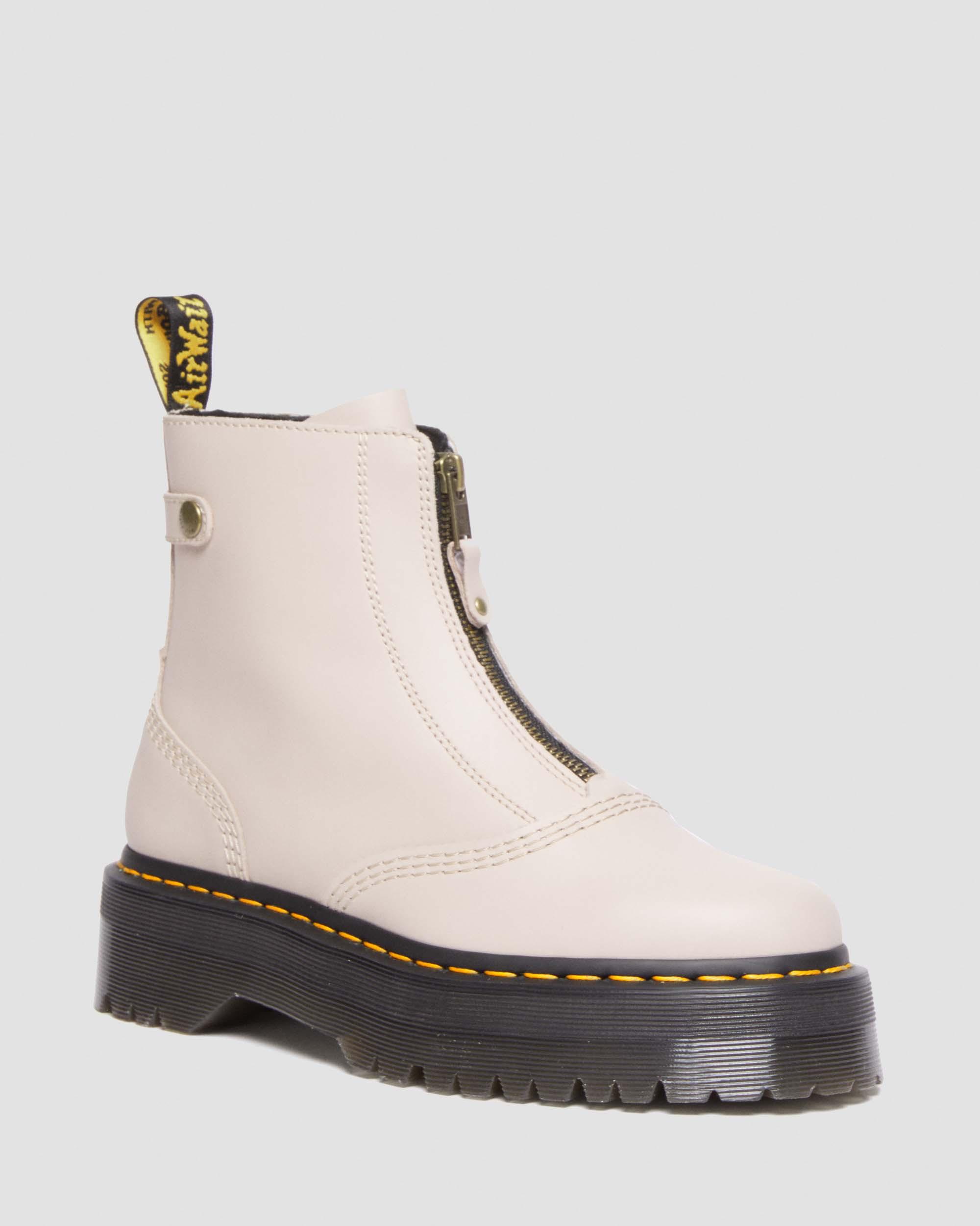 Jetta Zipped Sendal Leather Platform Boots in Vintage Taupe | Dr. Martens