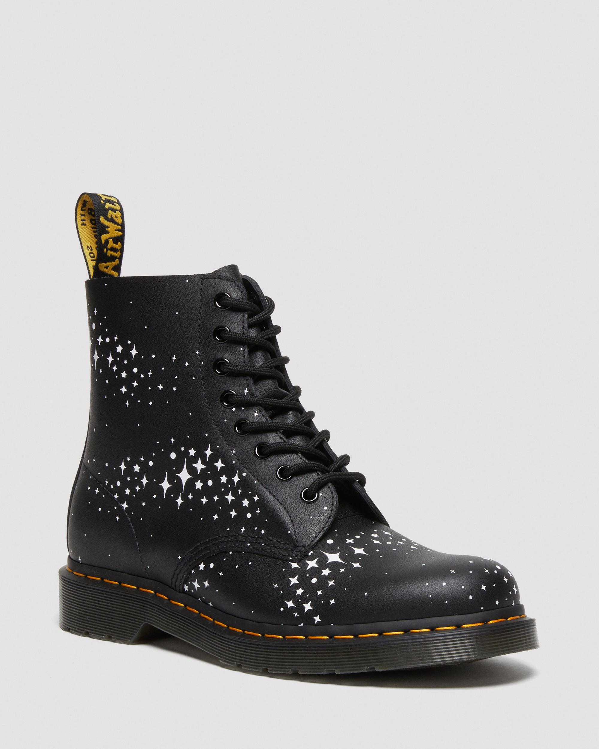 1460 Pascal Stars Leather Lace Up Boots, Black | Dr. Martens