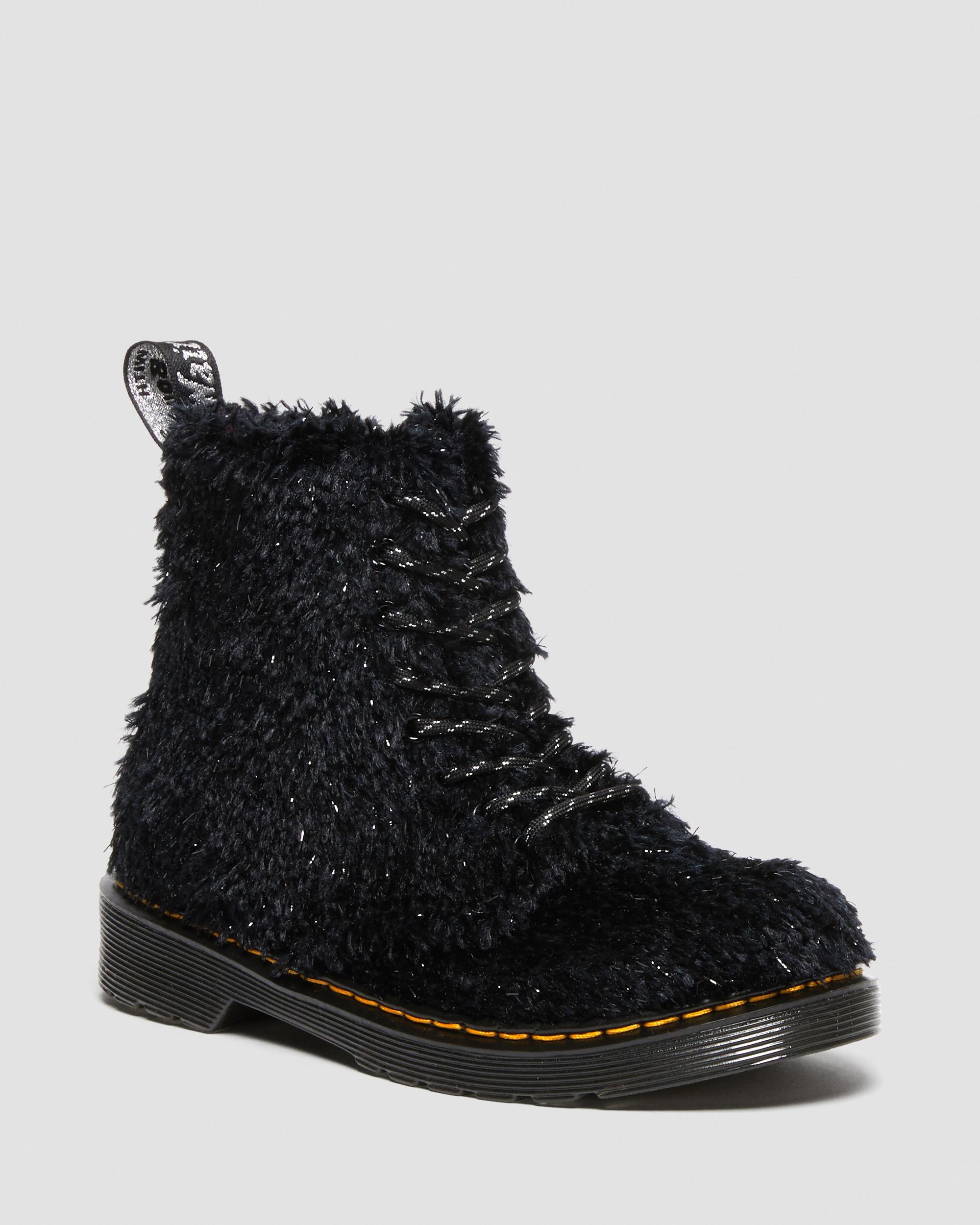 Junior 1460 Pascal Tinsel Fur Lace Up Boots in BLACK | Dr. Martens™