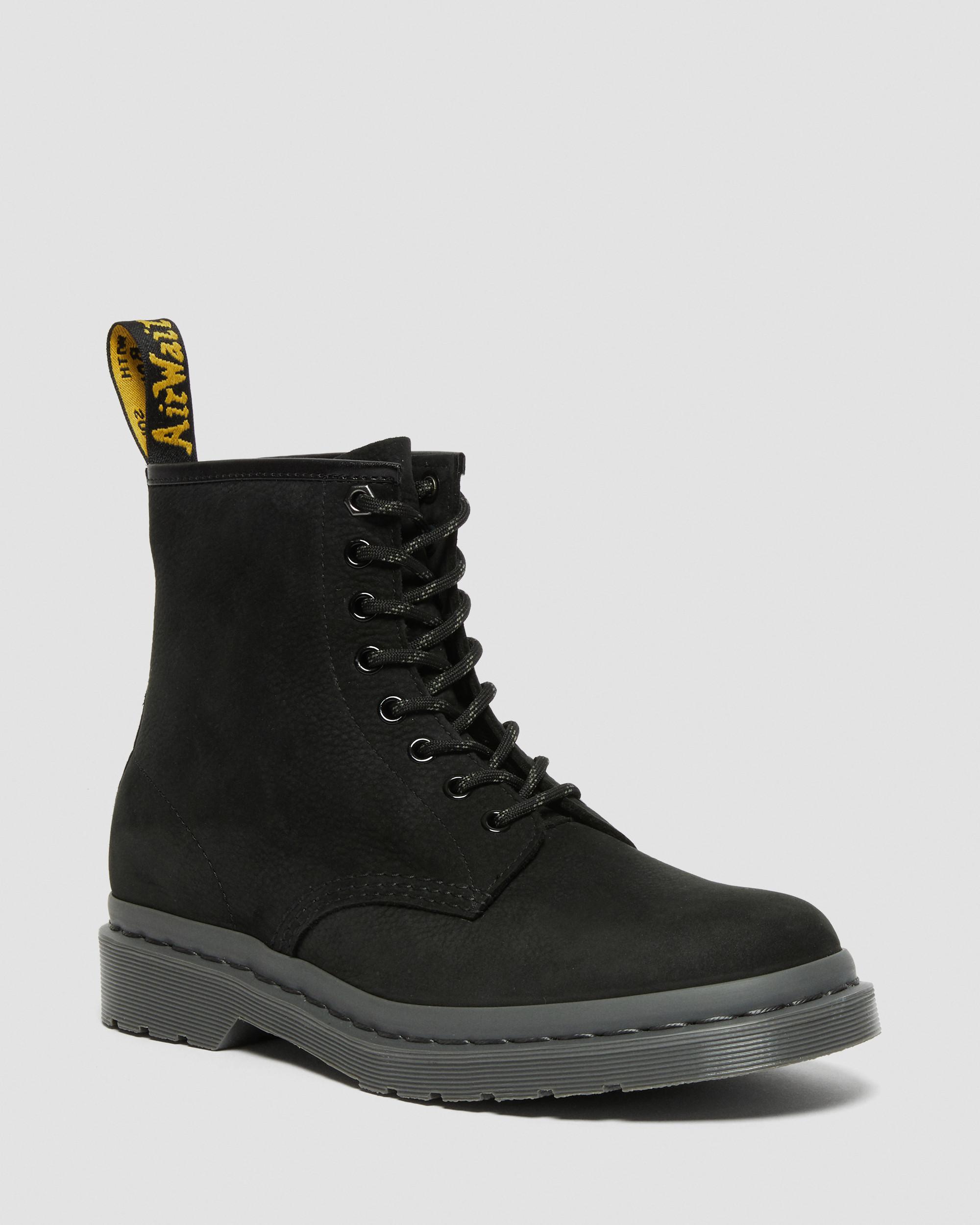 1460 Mono Milled Nubuck Leather Lace Up Boots in Black | Dr. Martens