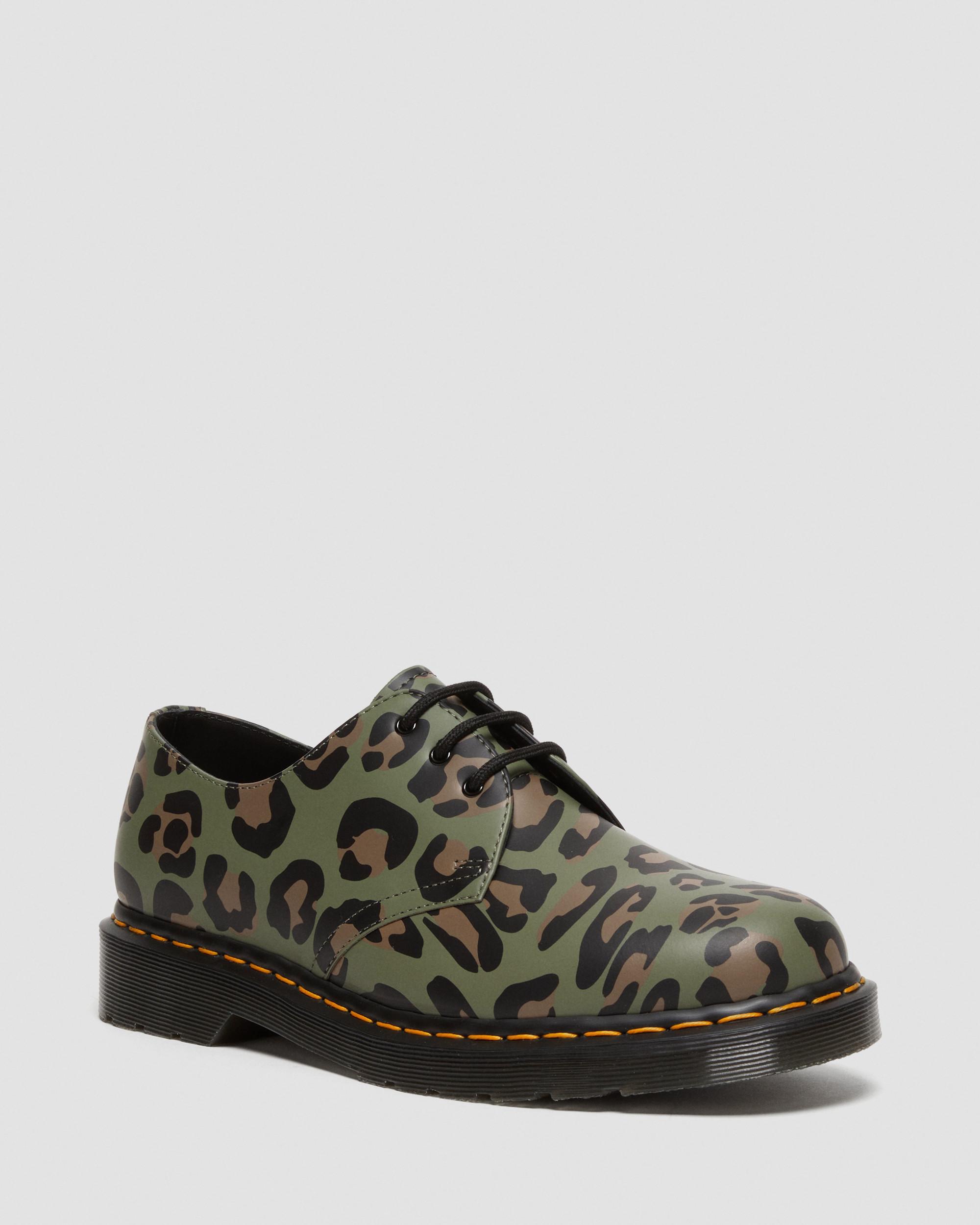 1461 Distorted Leopard Print Oxford Shoes in Khaki Green | Dr. Martens