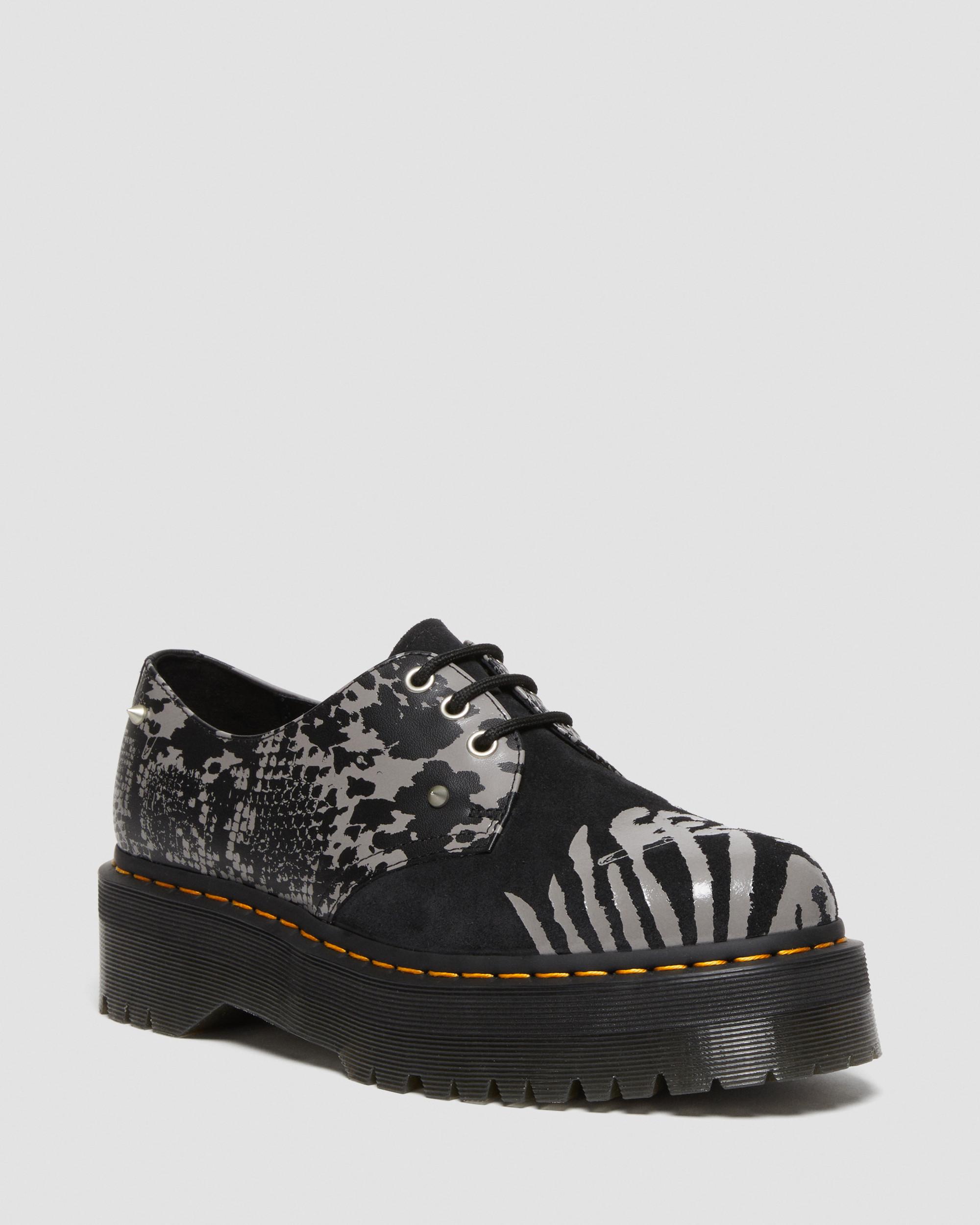 1461 Animal Clash Leather & Suede Platform Shoes in BLACK+GREY