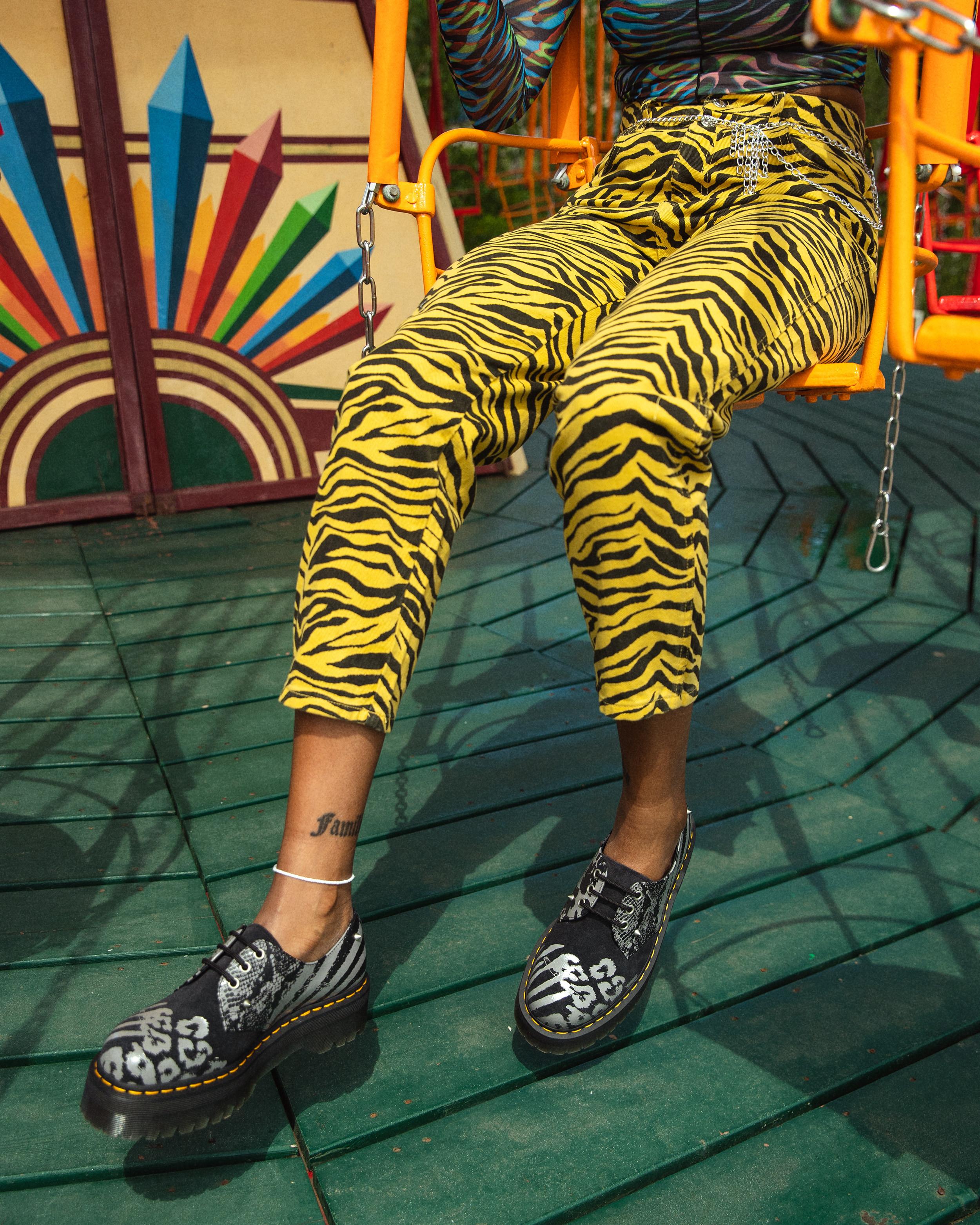 1461 Animal Clash Leather & Suede Platform Shoes in BLACK+GREY