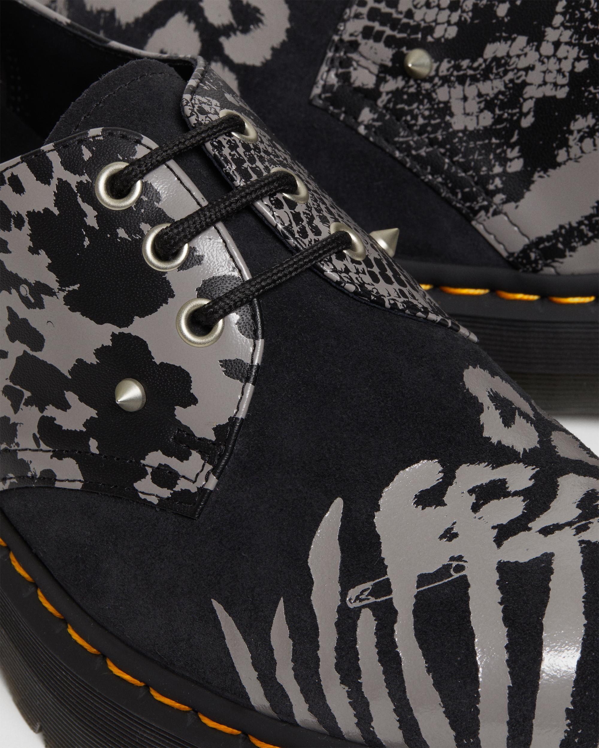 xyz即購入ok!Dr. Martens 1461 QUAD レオパード柄 1461 Animal Clash Leather & Suede Platform Shoes in BLACK+GREY