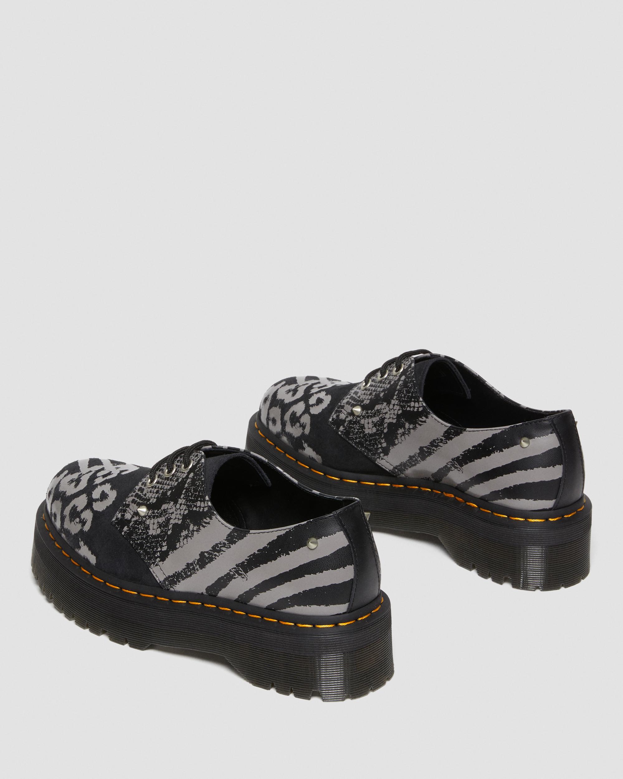 1461 Animal Clash Leather & Suede Platform Shoes in BLACK+GREY